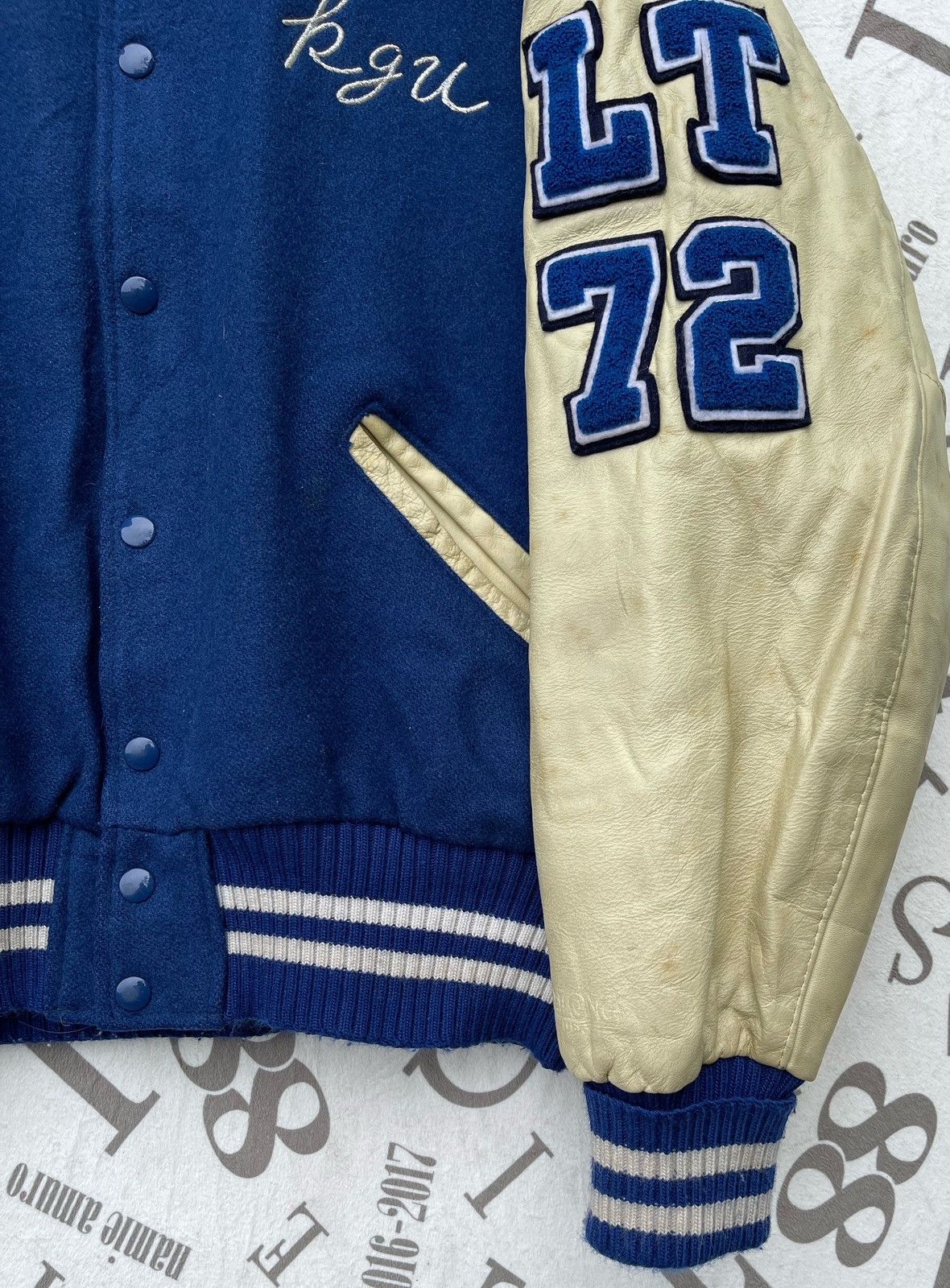 Delong 🔥Vintage 90's Delong USA Hurricanes Leather Sleeve Varsity Size US L / EU 52-54 / 3 - 15 Thumbnail