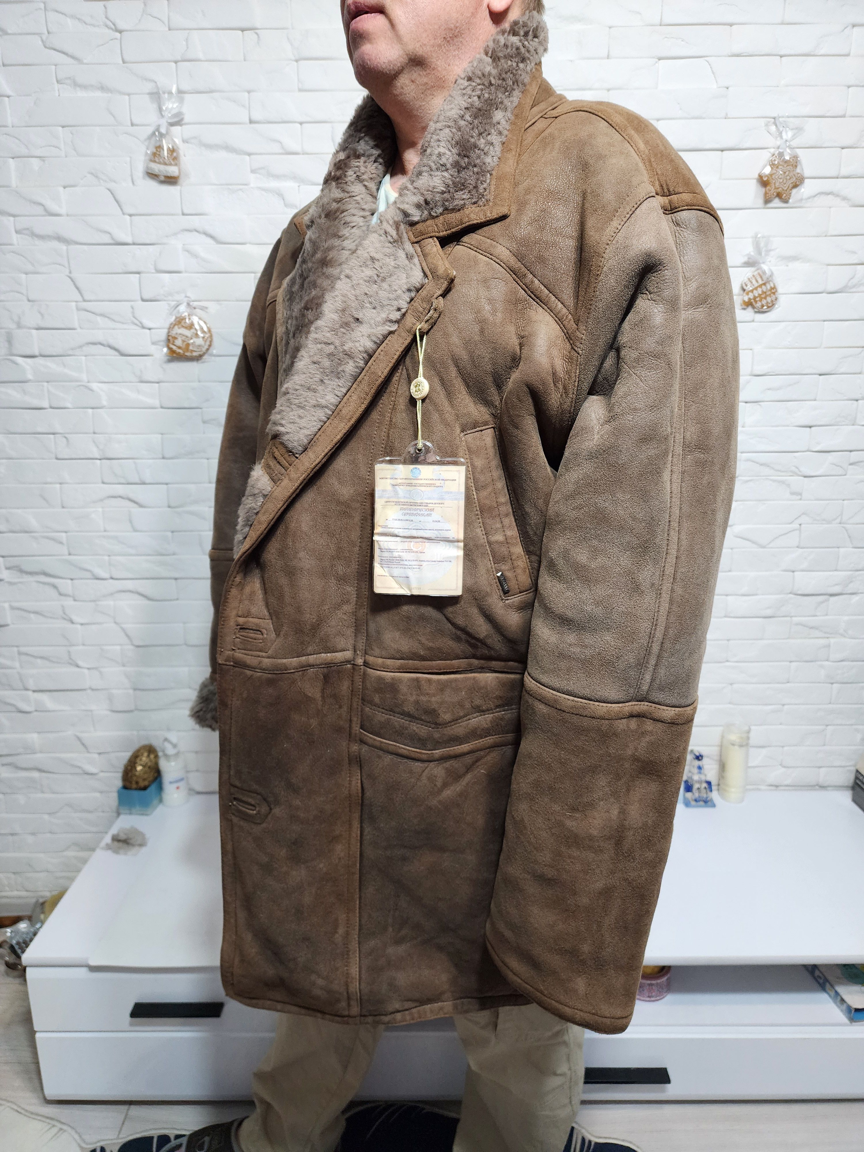 Furla Men's Brown Sheepskin Coat: Genuine Fur, Button Closure Size US XXL / EU 58 / 5 - 2 Thumbnail