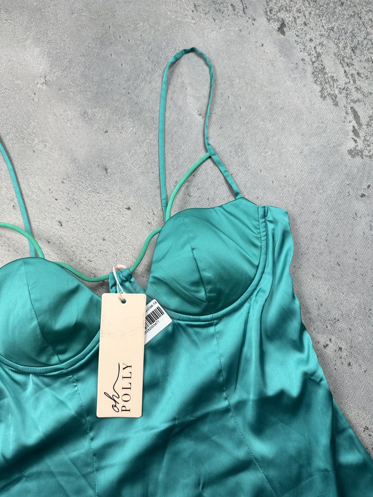 Other Oh Polly Turquoise Satin Bodycon Mini Dress With Bustier Top Size L / US 10 / IT 46 - 8 Thumbnail