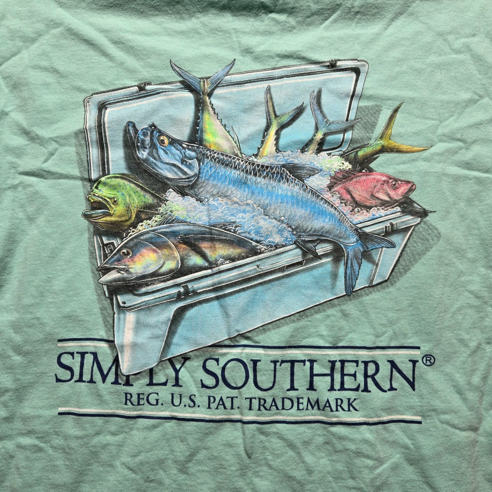 Vintage Simply Southern Shirt Men's L Seafoam Fish Theme Short Sleeve Crew Neck Size US L / EU 52-54 / 3 - 2 Thumbnail