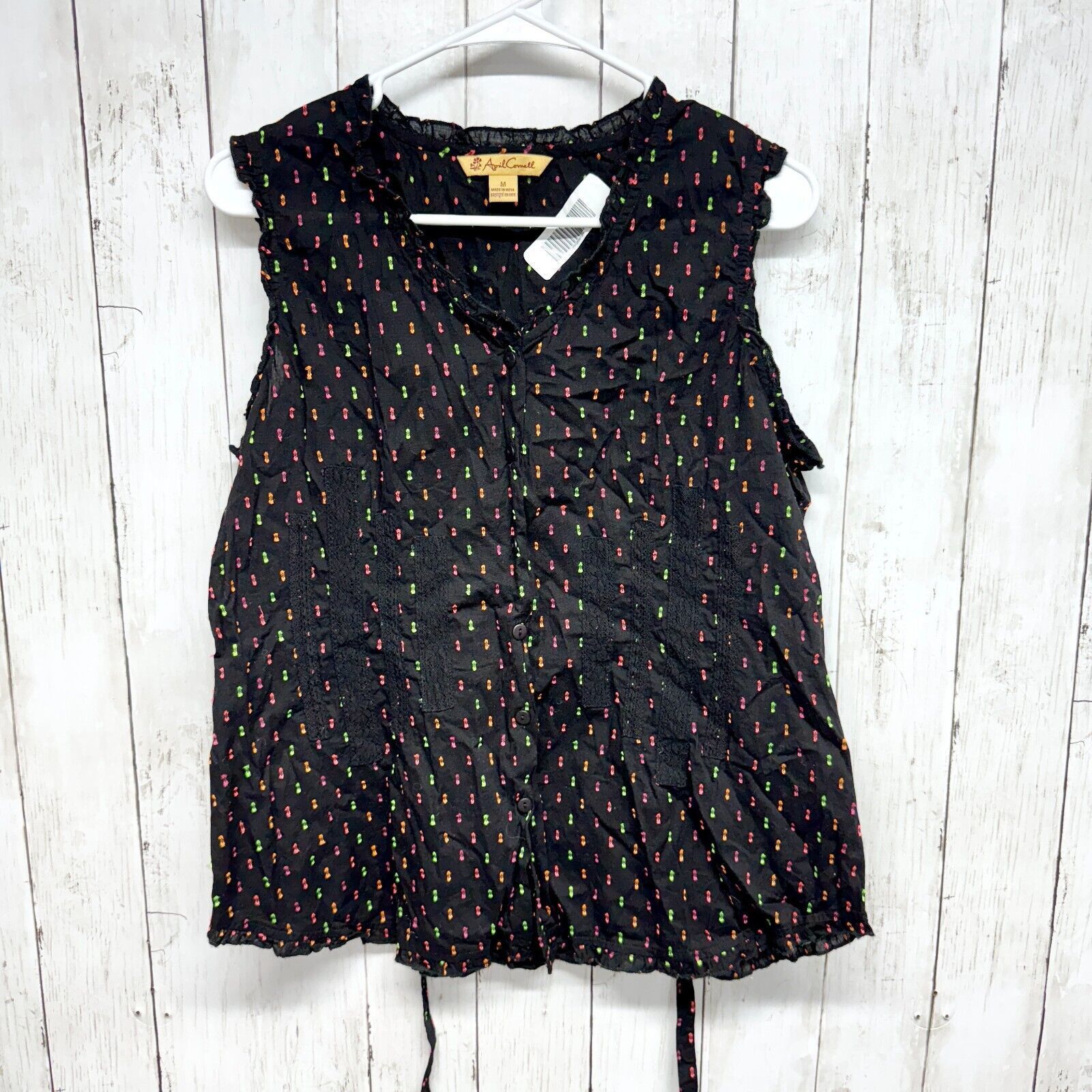 Other APRIL CONNEL M Black Neon Spotted Button Down Tank Top Size M / US 6-8 / IT 42-44 - 1 Thumbnail