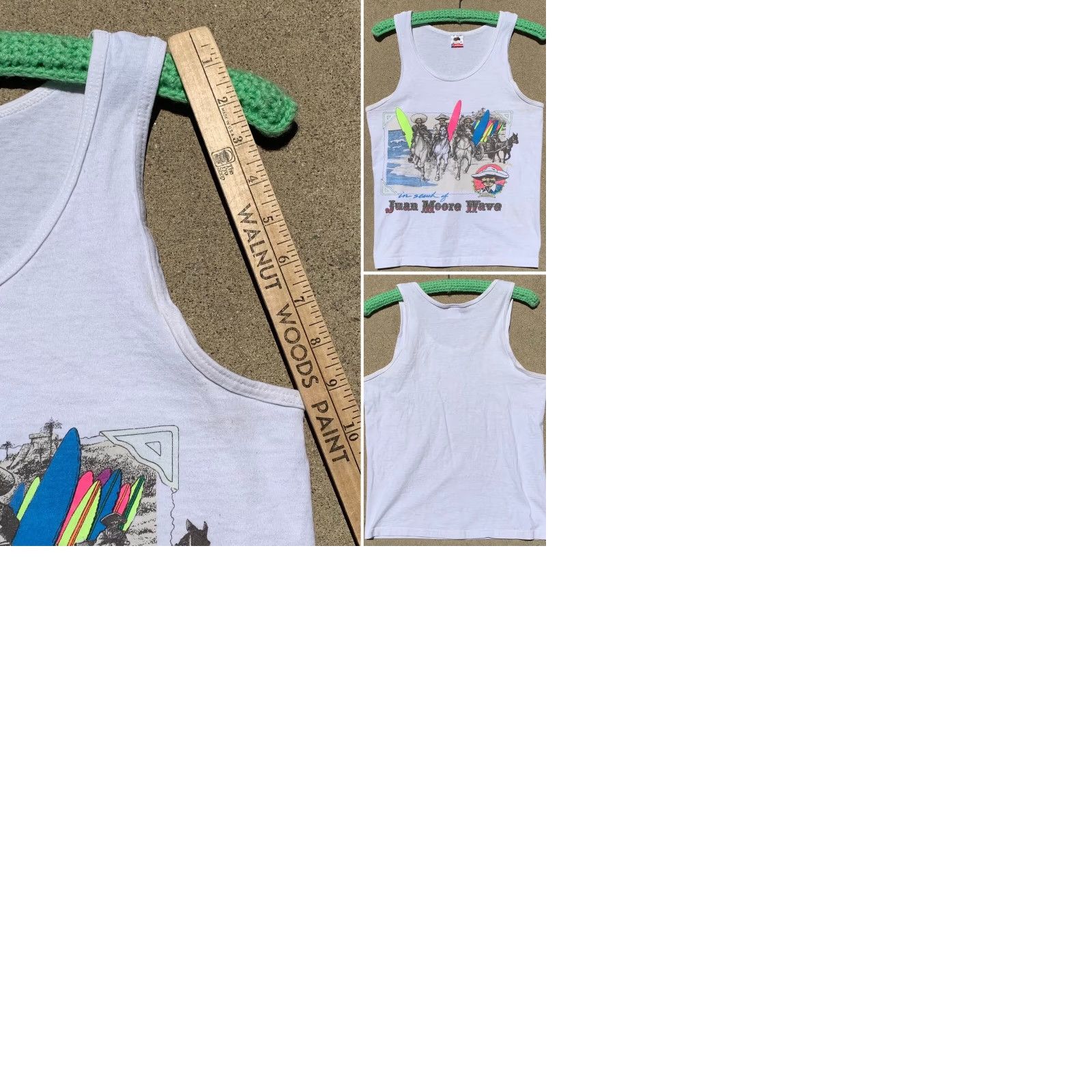 Fruit Of The Loom VINTAGE Fruit of the Loom T-Shirt Tank Top Mens S White Surf Beach Neon Graphics 90s Horse Surf Mexico Beach 80s 90s Size US S / EU 44-46 / 1 - 9 Thumbnail