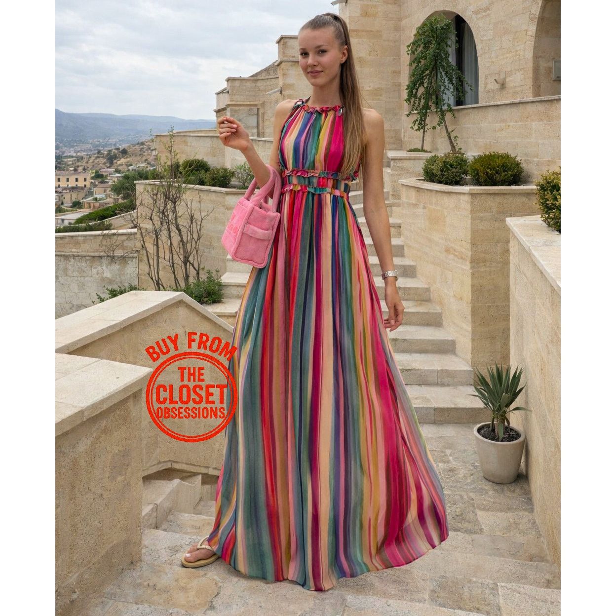 Mango MANGO Resort Stripe Halter Maxi Vacation Dress NWT Size S / US 4 / IT 40 - 11 Thumbnail