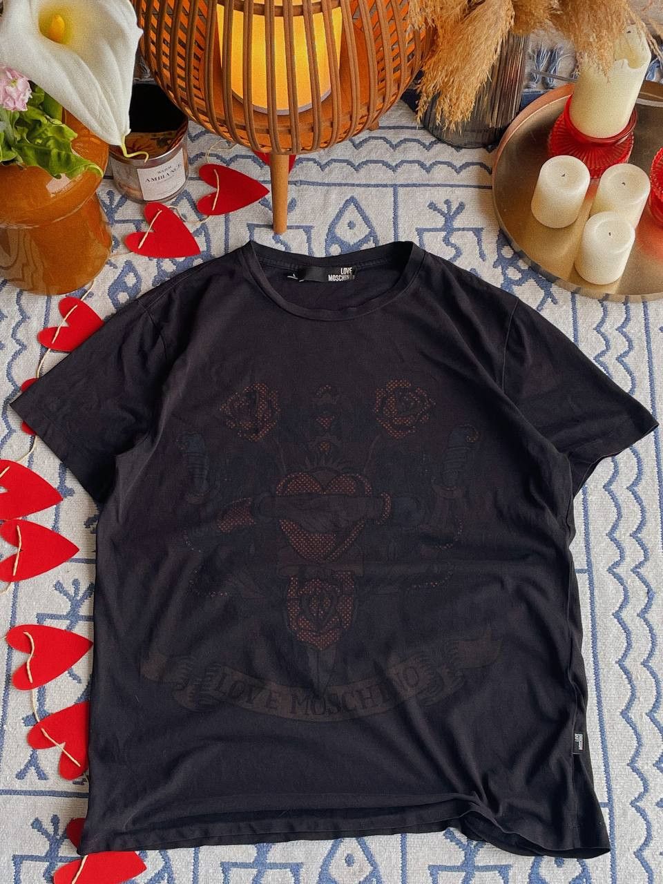 Love Moschino Love Moschino T-Shirt Black Tattoo Style Graphic Size L / US 10 / IT 46 - 2 Thumbnail