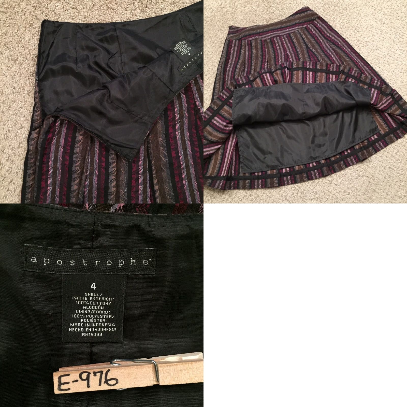 Pinko Apostrophe Skirt Midi Lined A-Line Purple Pink Striped Size 4 Women Cotton Regular Vintage No Size 27" / US 4 / IT 40 - 8 Thumbnail