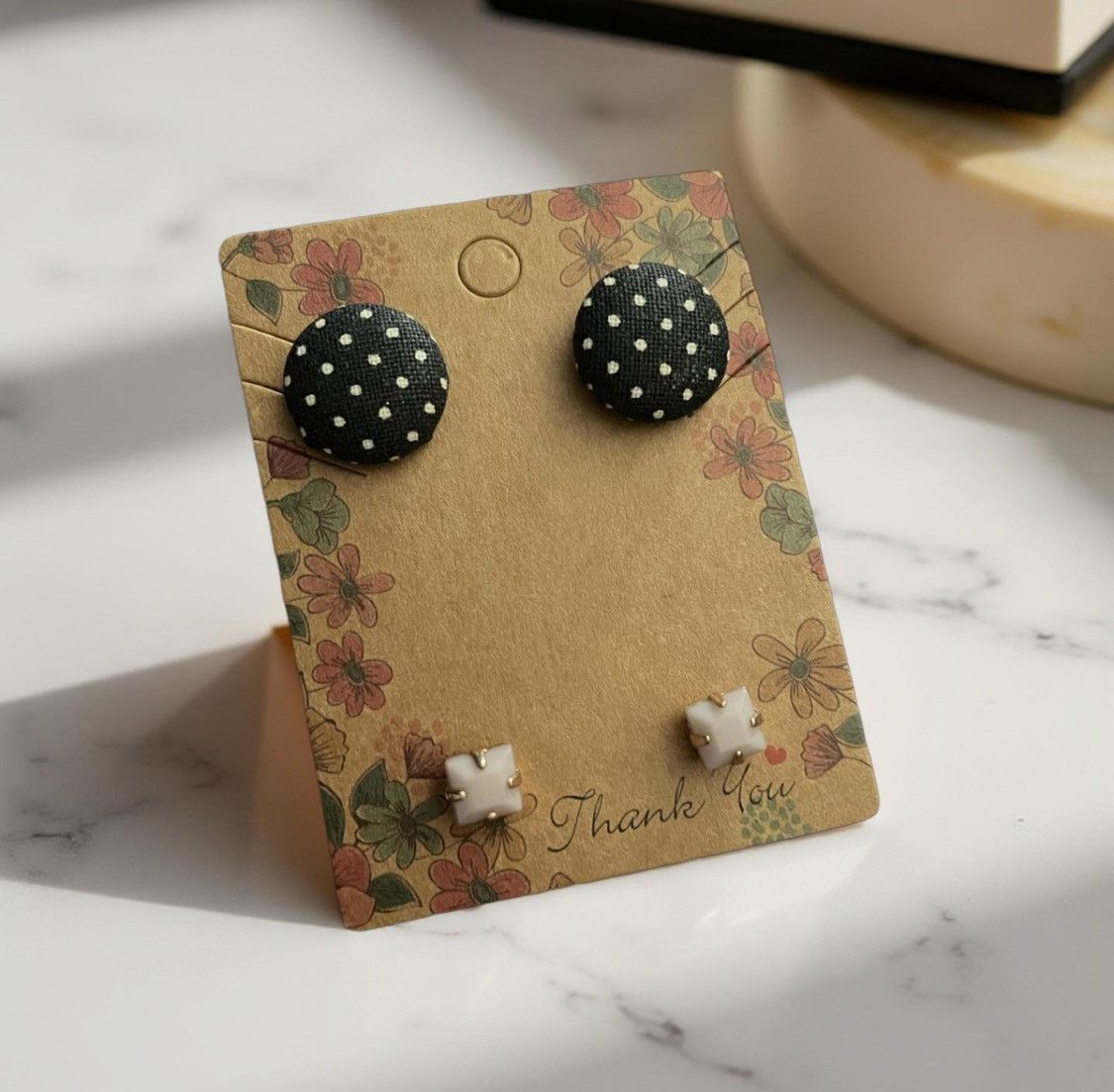 Handmade × Native Black and white polka dot fabric stud earrings Size ONE SIZE - 1 Thumbnail