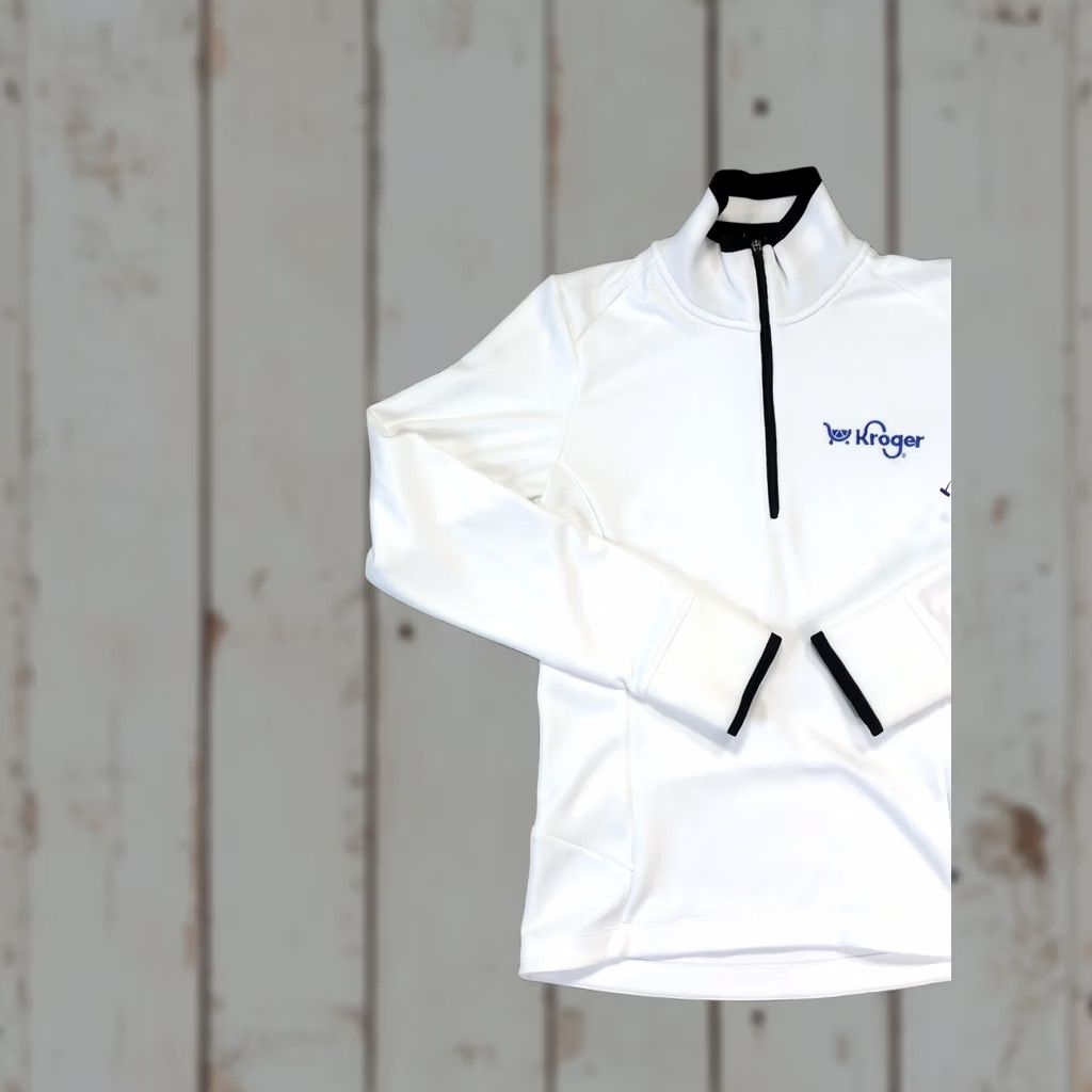 Nike Nike Pullover Womens Small White 1/4 Zip Mock Neck Kroger Logo Long Sleeve Shirt Ladies S White Kroger Logo Athletic Activewear Size S / US 4 / IT 40 - 1 Thumbnail