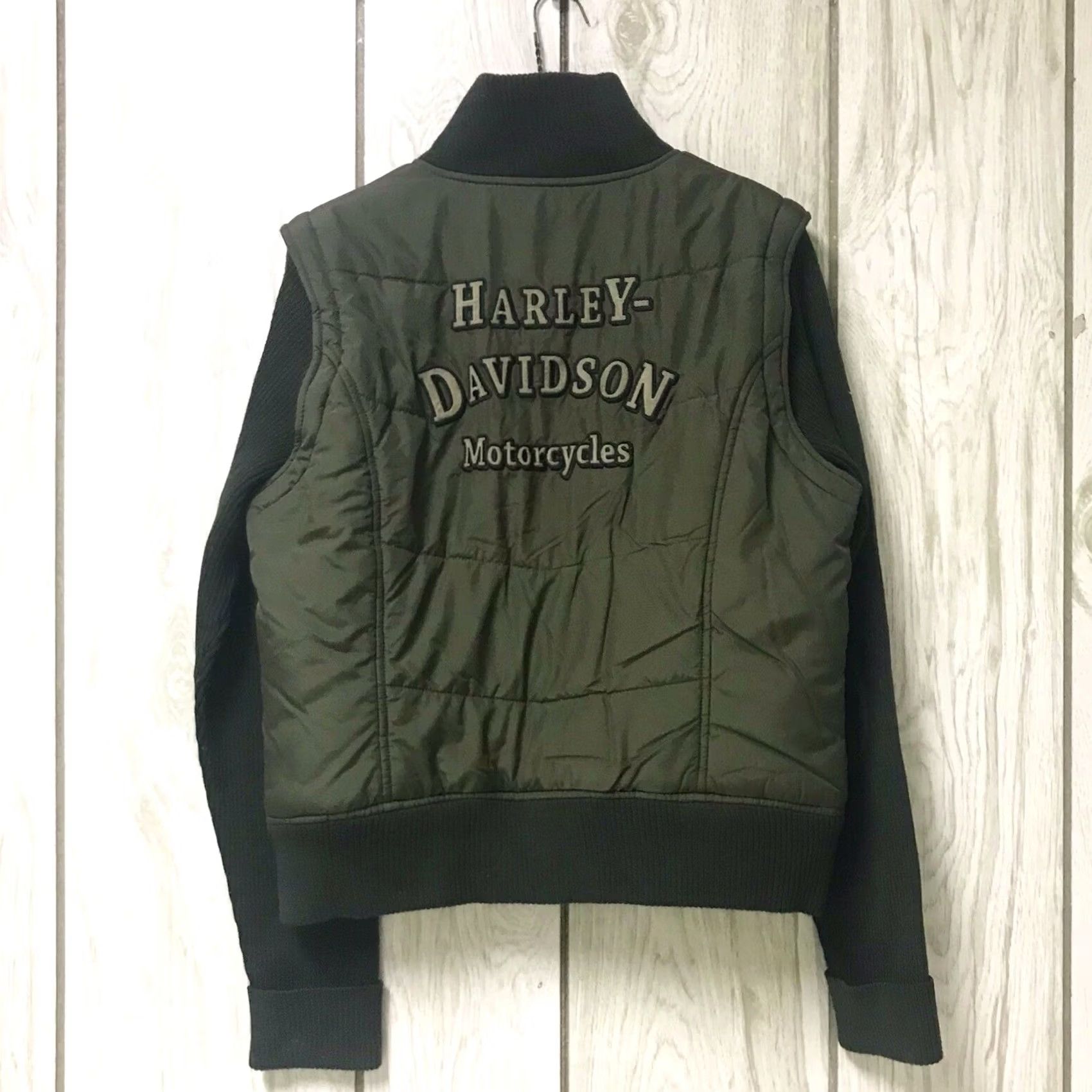 Harley Davidson VINTAGE Harley-Davidson Women Green Embroidered Zip Hybrid Cropped Removable Sleeves Jacket L Size L / US 10 / IT 46 - 2 Thumbnail