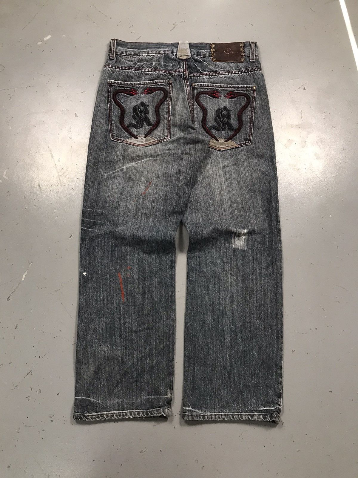 Vintage Rare vintage Y2K crazy snake 🐍 embroidery denim pant Size US 32 / EU 48 - 1 Thumbnail