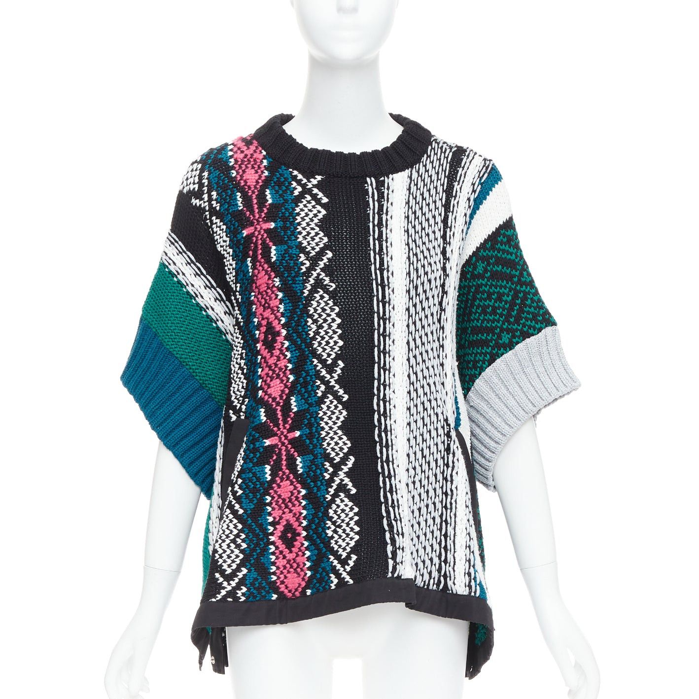 Sacai SACAI 2022 Rug green black cotton knitted flared sweater JP3 L Size L / US 10 / IT 46 - 1 Thumbnail