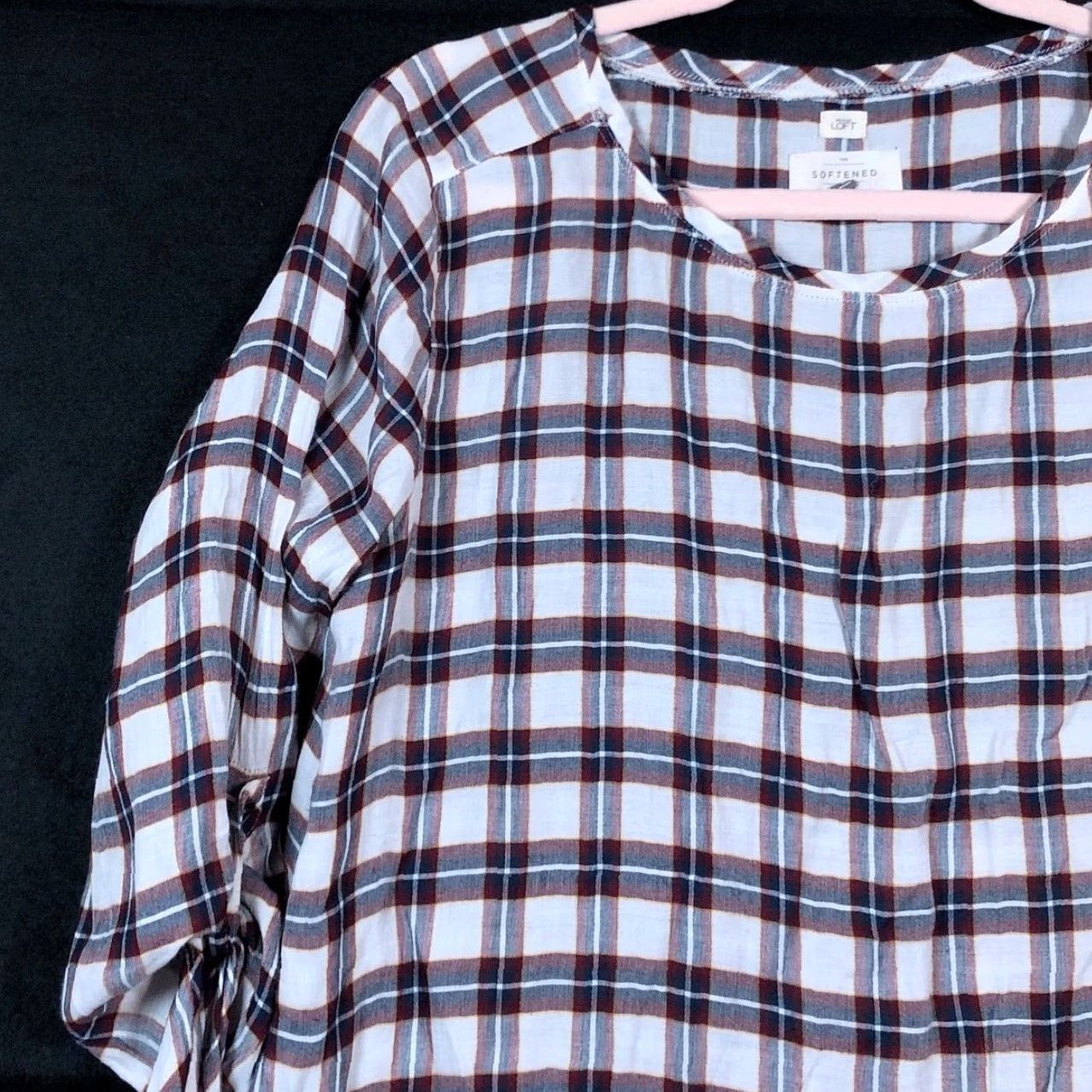 Ann Taylor Womens Shirt Ann Taylor LOFT White Multicolored Plaid Roll Tab Lightweight Small Casual Womens Crew Neck Long Sleeve T-Shirt Size S / US 4 / IT 40 - 4 Thumbnail