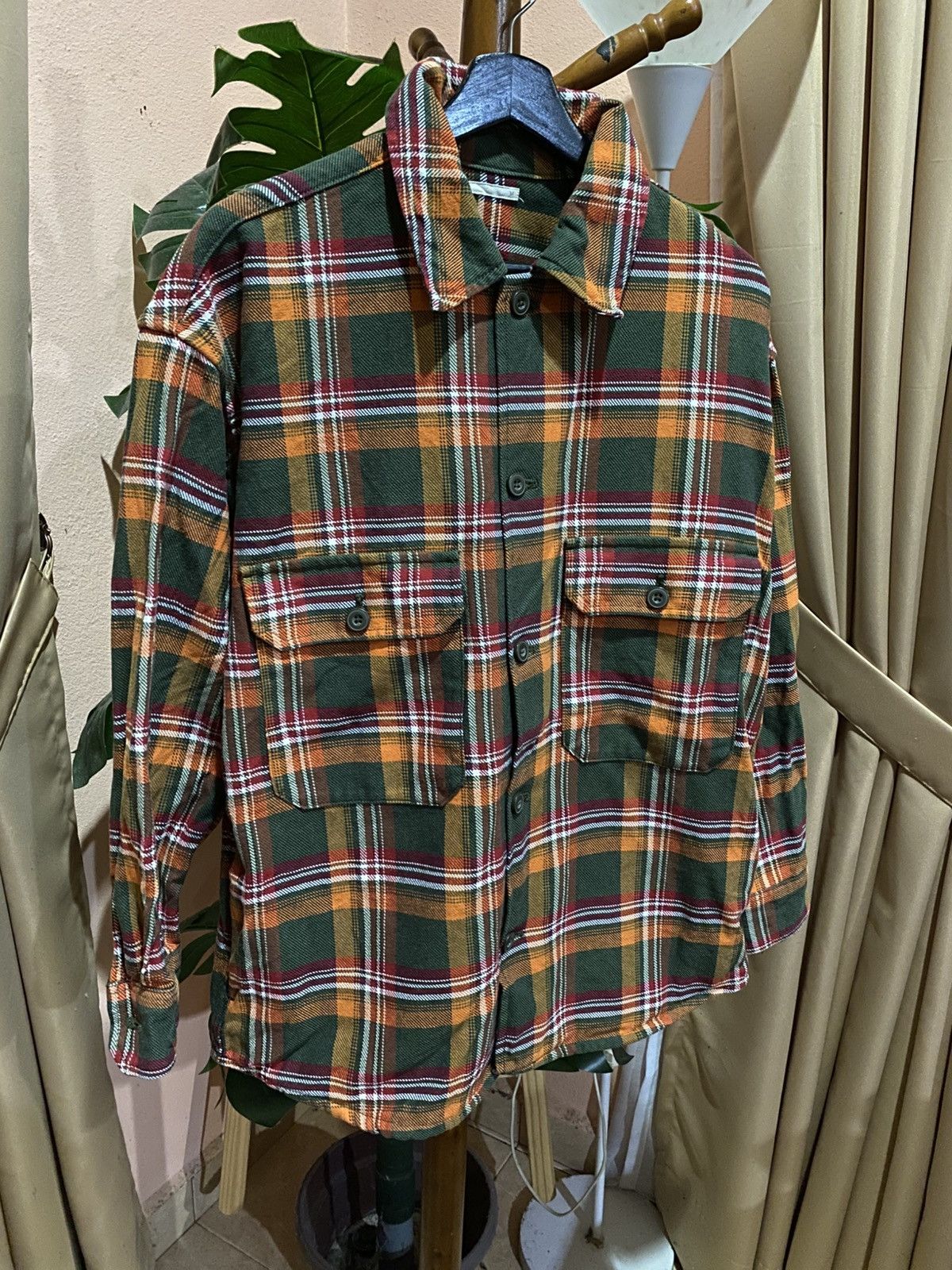 GU Vintage GU Japan Flannel Shirt Green Orange Plaid Medium Size US M / EU 48-50 / 2 - 5 Thumbnail