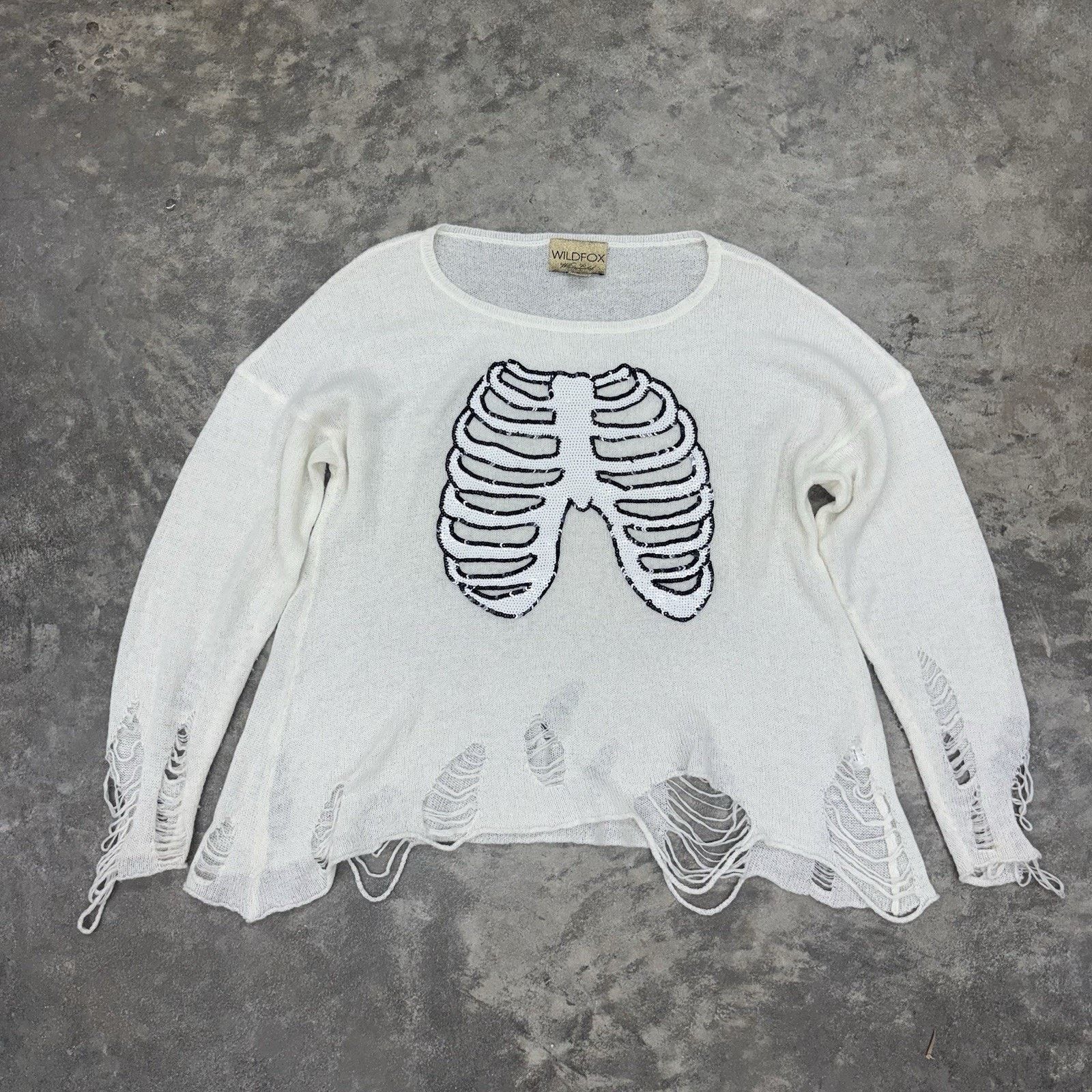 Wildfox Wildfox White Label Skeleton Sequin Distressed Knit Sweater Size S / US 4 / IT 40 - 2 Thumbnail