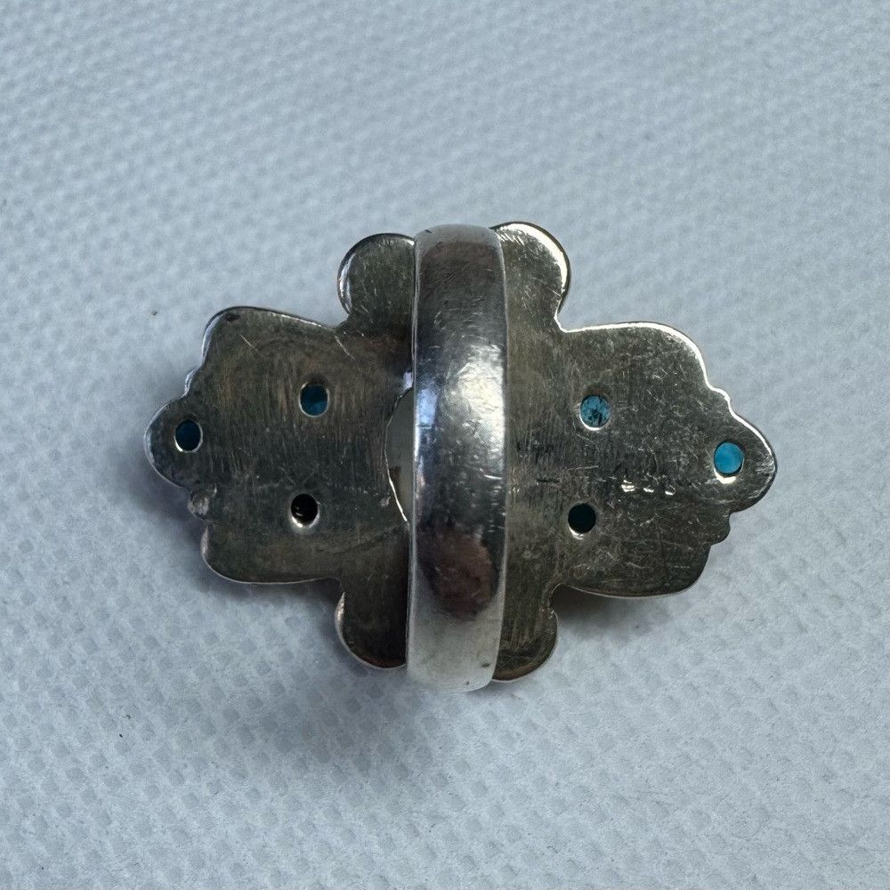 Other VIntage Art Deco Artisan Sterling Silver Ring with Blue Whi Size ONE SIZE - 3 Thumbnail