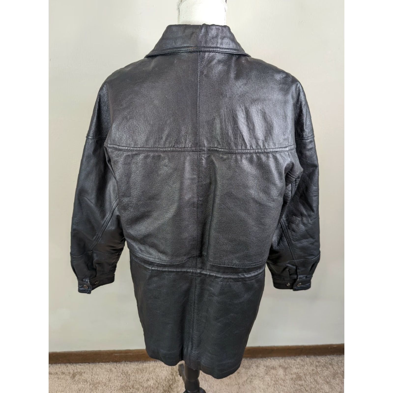 Vintage VINTAGE 80s Liz Baker Leather Coat Jacket Womens M Black Oversized Relaxed Car Coat Size M / US 6-8 / IT 42-44 - 6 Thumbnail