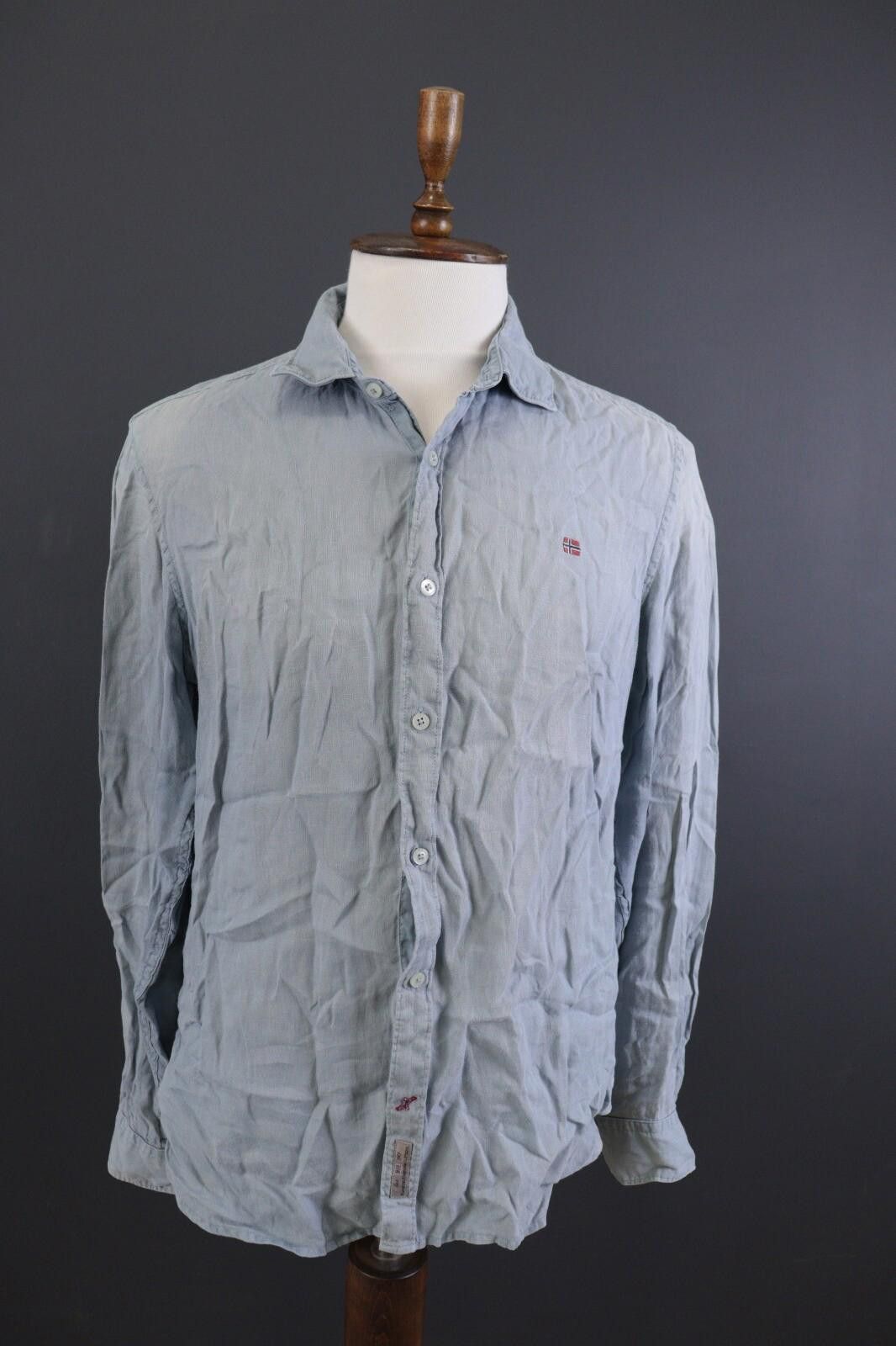 Napapijri Napapijri Slim Linen Blue Button Down Shirt Size XL Size US XL / EU 56 / 4 - 1 Thumbnail