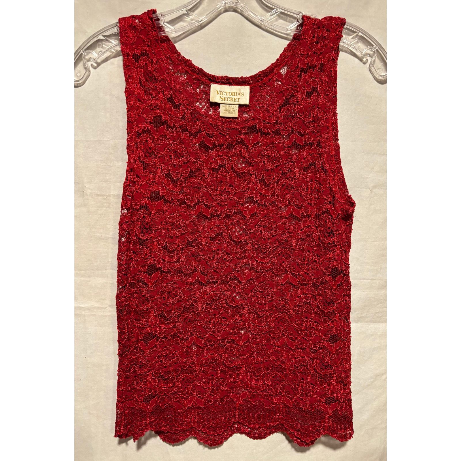 Victoria's Secret Victoria's Secret Vintage Red Stretch Lace Top Cami Scallop Size M / US 6-8 / IT 42-44 - 2 Thumbnail