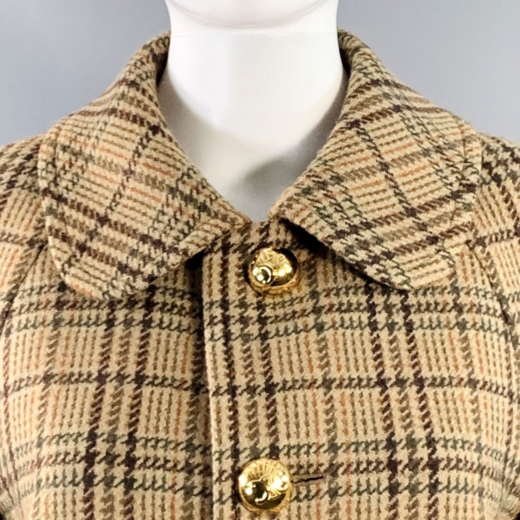 Celine CELINE Coat Raglan Sleeve Plaid Wool Blend Khaki Brown Olive Size 6 Womens Size M / US 6-8 / IT 42-44 - 2 Thumbnail
