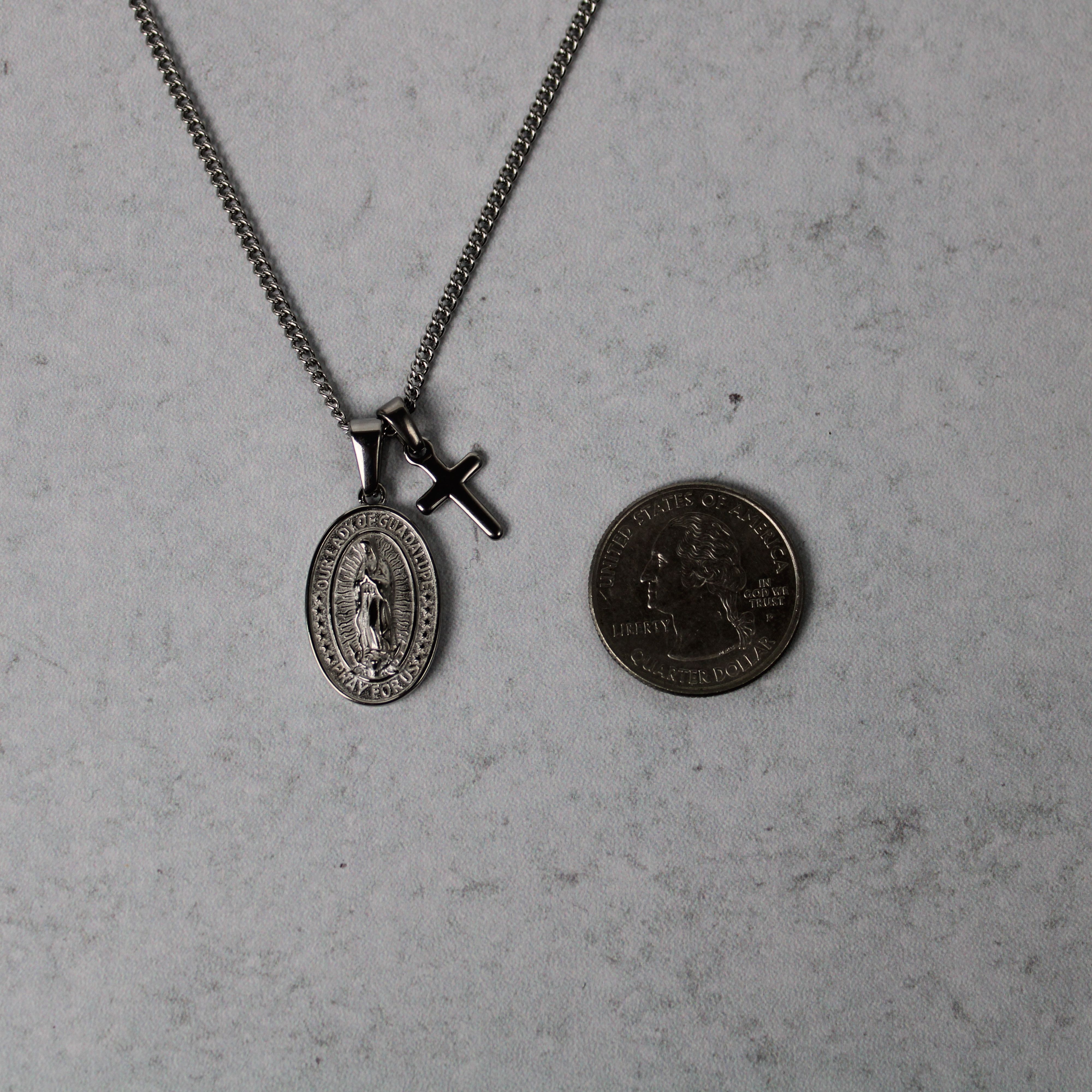 Jewelry Silver Lady of Guadalupe and Mini Cross Pendant Necklace Set Size ONE SIZE - 5 Thumbnail