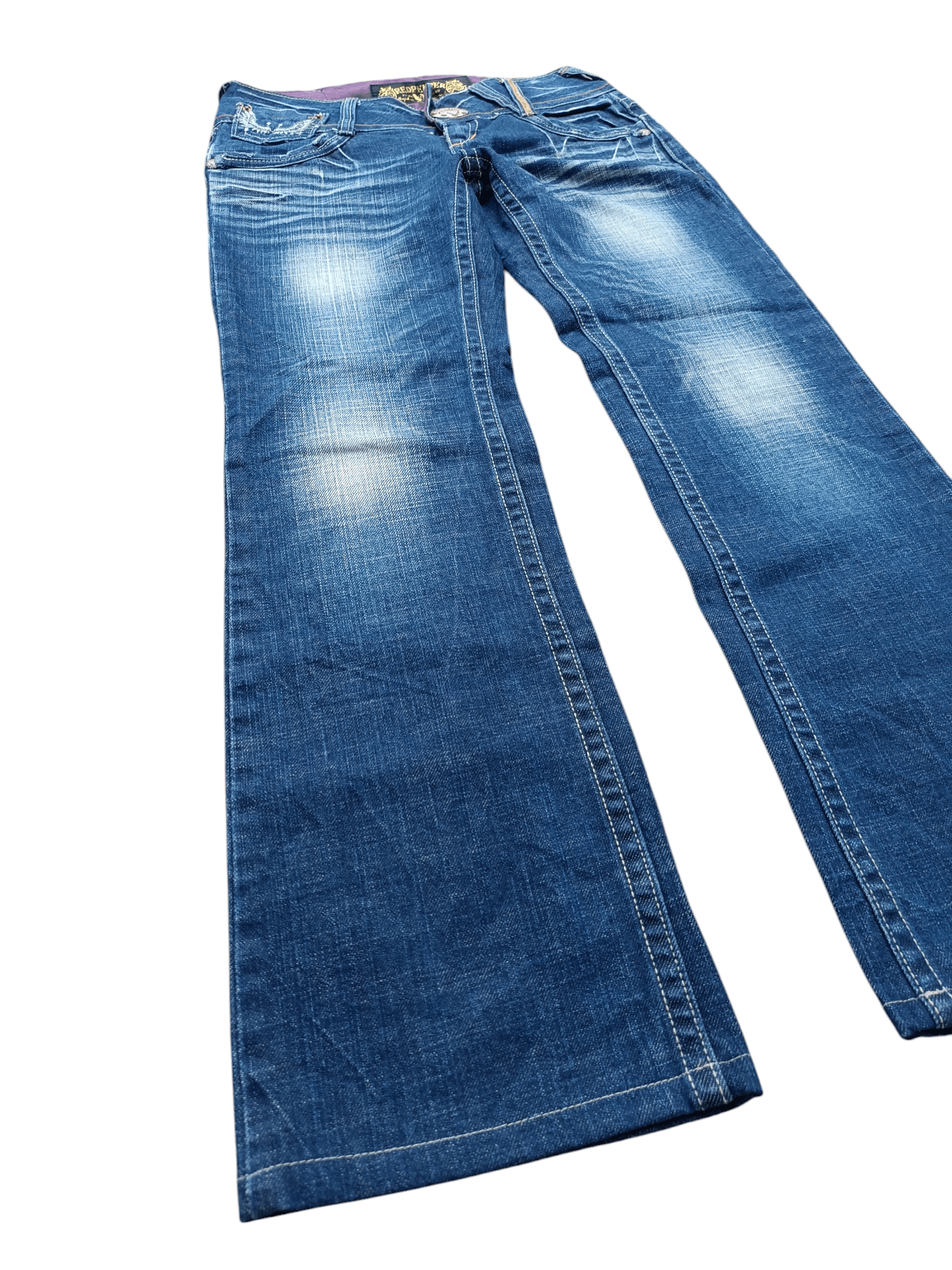 Beauty Beast × If Six Was Nine × Tornado Mart Flared Red Pepper Low Rise Embroidery Angel Wings Denim Size US 29 - 4 Thumbnail