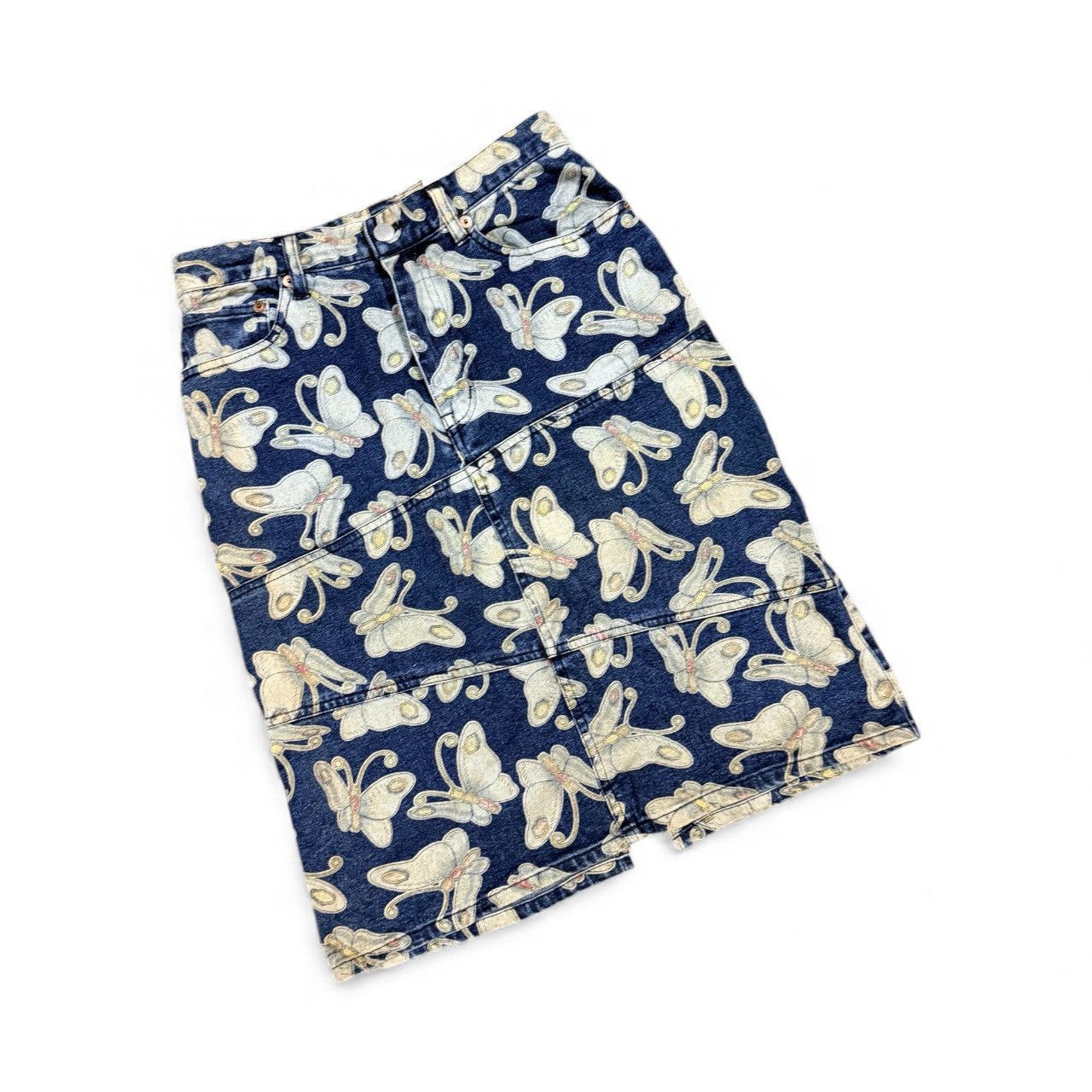 Vtg🔥Chevignon Butterfly All Over Print Jeans Skirt
