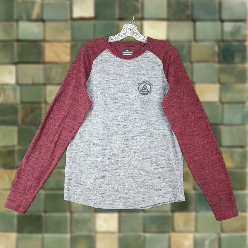 American Eagle Outfitters American Eagle Mens Shirt Long Sleeve Tee Size M Heathered Gray Red Mens Size US M / EU 48-50 / 2 - 1 Thumbnail