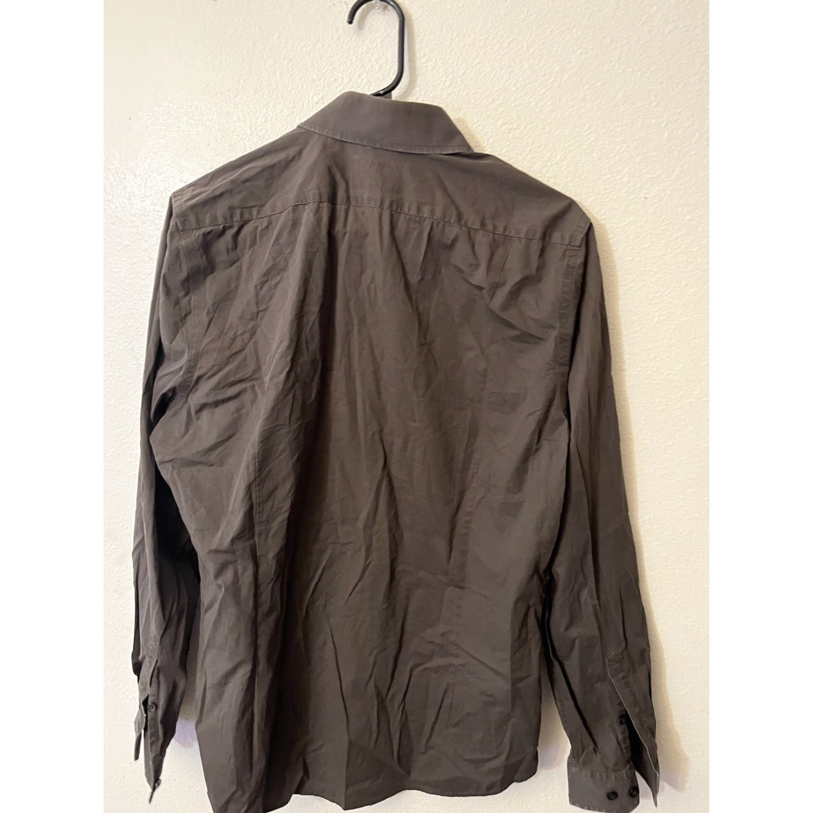 Express Express Dress Shirt Brown Solid Button Shirt Medium Mens Size 40R - 3 Thumbnail