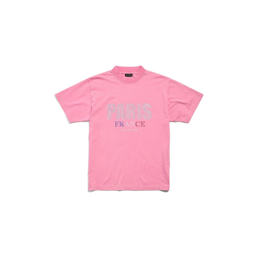 Balenciaga o1s1wg110126 Paris Strass T-Shirt Small Fit in Pink Size XS / US 0-2 / IT 36-38 - 1 Thumbnail