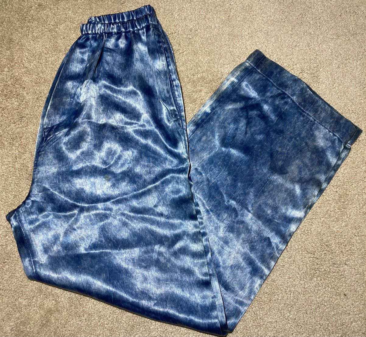 image of Ss20 Balenciaga Acetate Denim Cracked Print Sweatpants 2020 in Blue, Men's (Size 30)