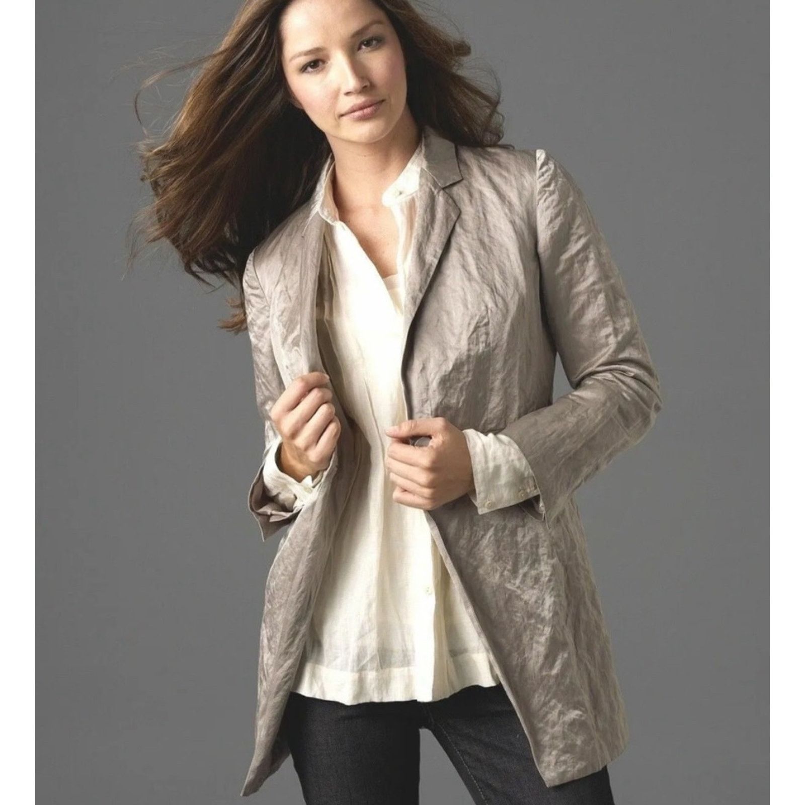 Eileen Fisher Eileen Fisher Satin Crinkle Blazer Jacket Champagne Women XS Size XS / US 0-2 / IT 36-38 - 1 Thumbnail