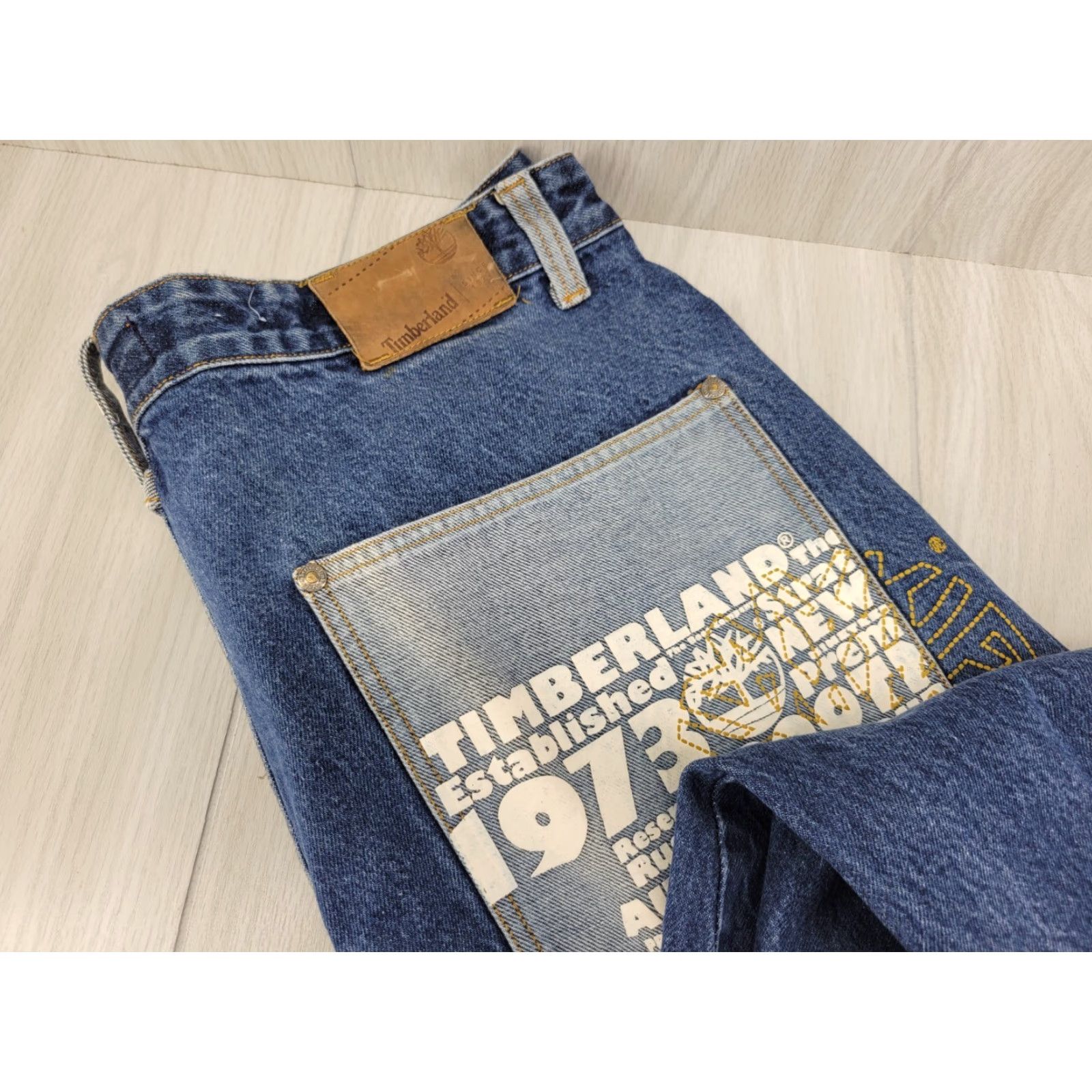 Timberland VINTAGE Timberland Jeans Baggy 90s Mens Regular Blue Denim 38x32 Belt Loops Pockets Logo Patch Distressed? Not Distressed Size US 38 / EU 54 - 3 Thumbnail