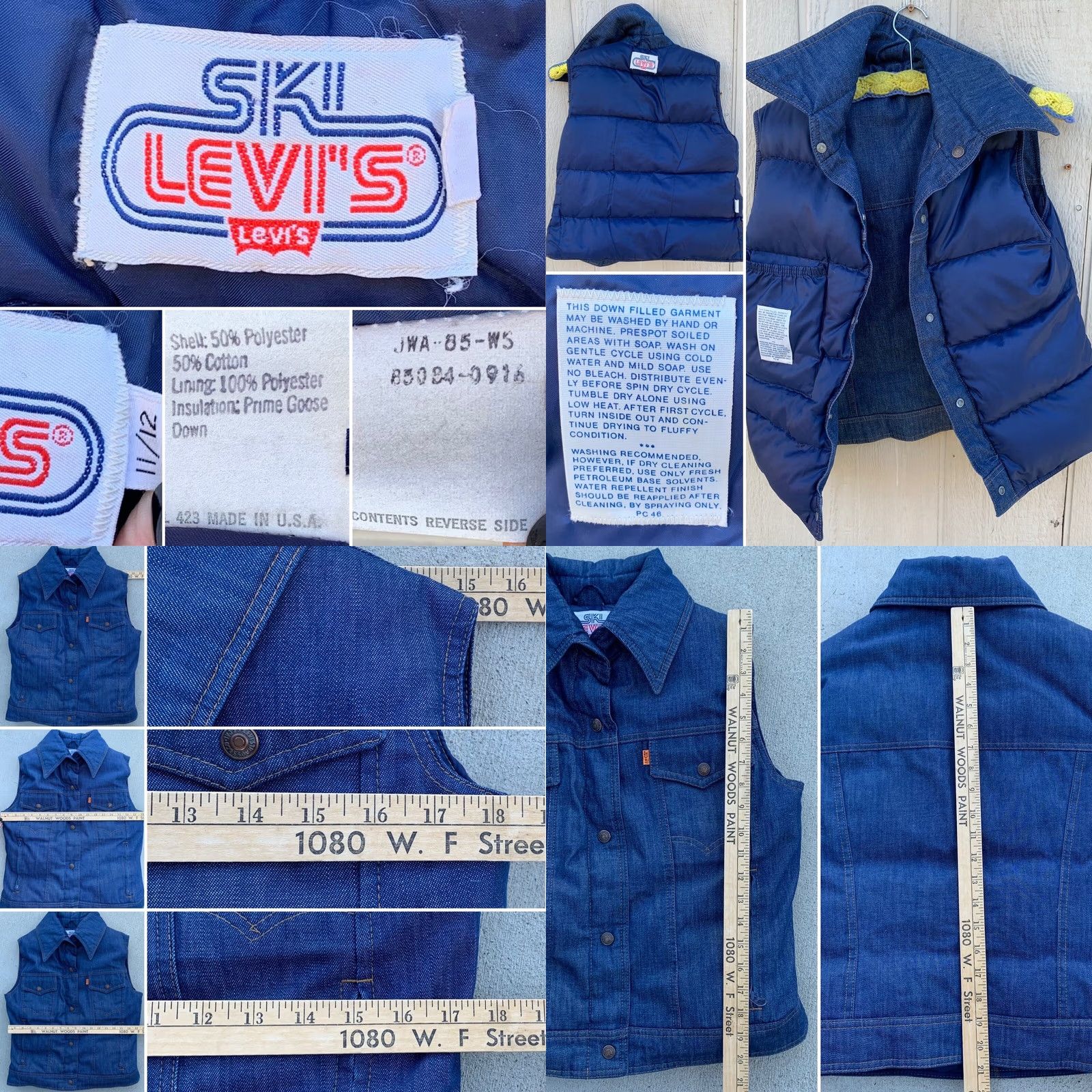 Levi's VINTAGE Levi's Ski Vest Denim Goose Down 70s 1970s Orange Tab Puffer Size 12 Women Blue Denim/Down Vest, Snap Front, Pockets, Made in USA Size XL / US 12-14 / IT 48-50 - 8 Thumbnail