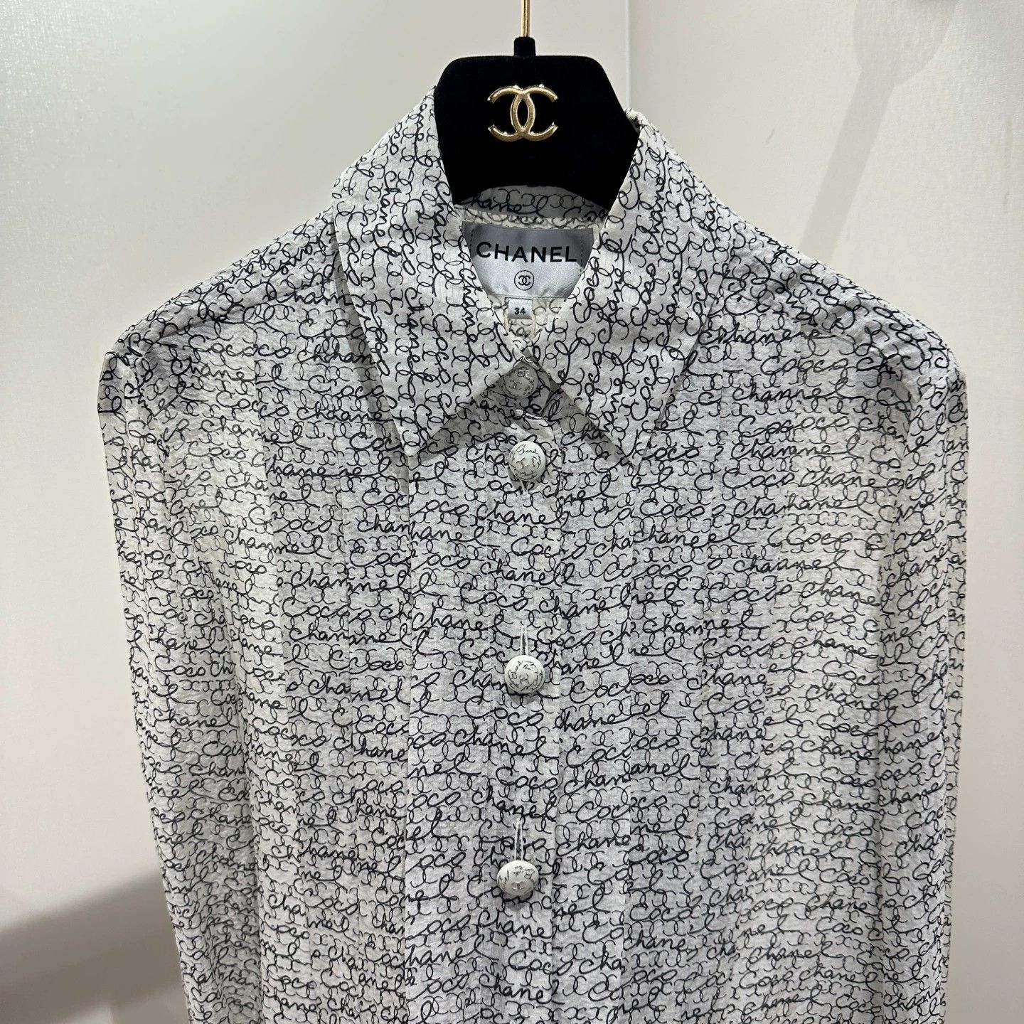 Chanel Chanel may155 22C Logo Printed Silk Long Sleeve Shirt 34 Size XS / US 0-2 / IT 36-38 - 7 Thumbnail