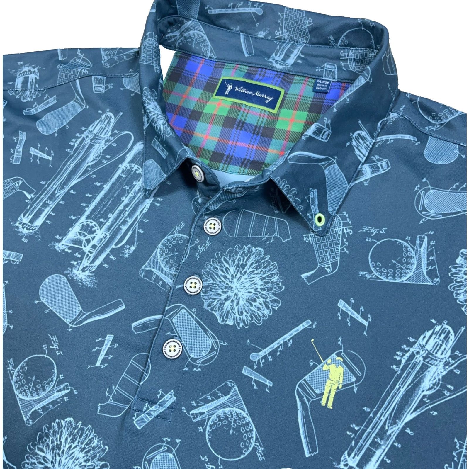 Vintage William Murray Polo Shirt Men XL Blue Performance Its In The Bag Club Print AOP Polo Shirt Mens XL Blue Performance Its In The Bag Club Print AOP Size US XL / EU 56 / 4 - 2 Thumbnail