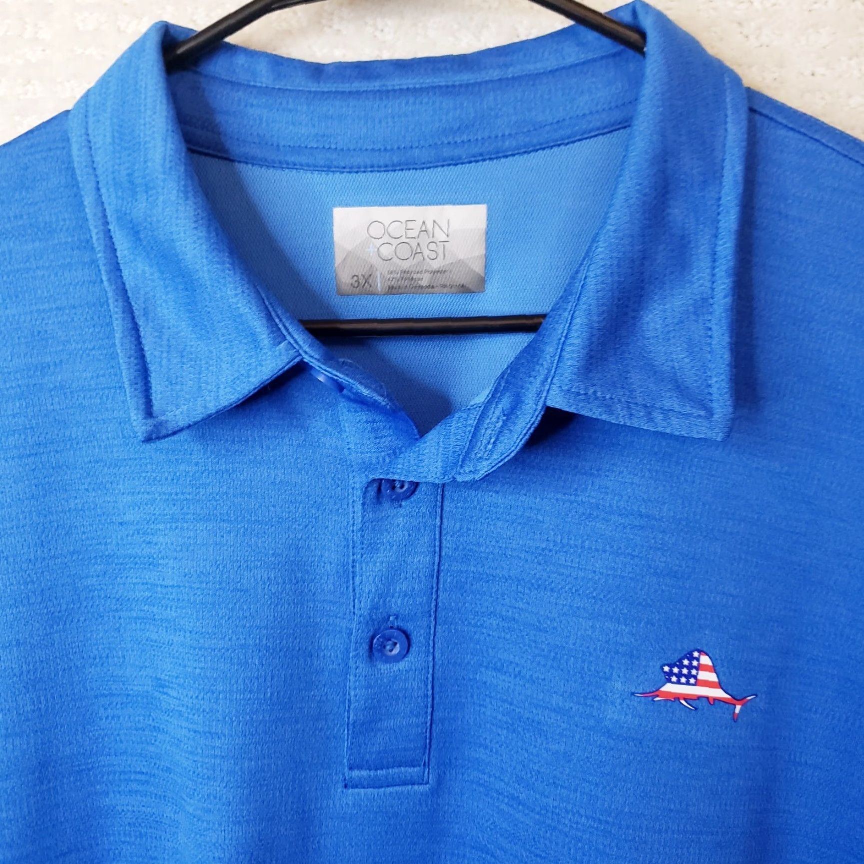 Vintage Ocean & Coast Polo Shirt Men's 3XL Blue Short Sleeve Collared Button Front Fish Logo Pattern Heathered Regular Fit Shirt Size US XXL / EU 58 / 5 - 4 Thumbnail