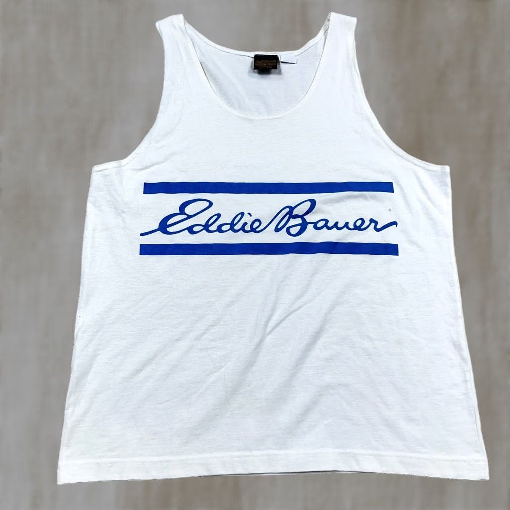 Eddie Bauer VINTAGE Eddie Bauer Shirt Men XL White Tank Top Made In USA 90s Spellout Graphic Print Logo Crew Neck XL White Mens Retro 90s Size US XL / EU 56 / 4 - 1 Thumbnail