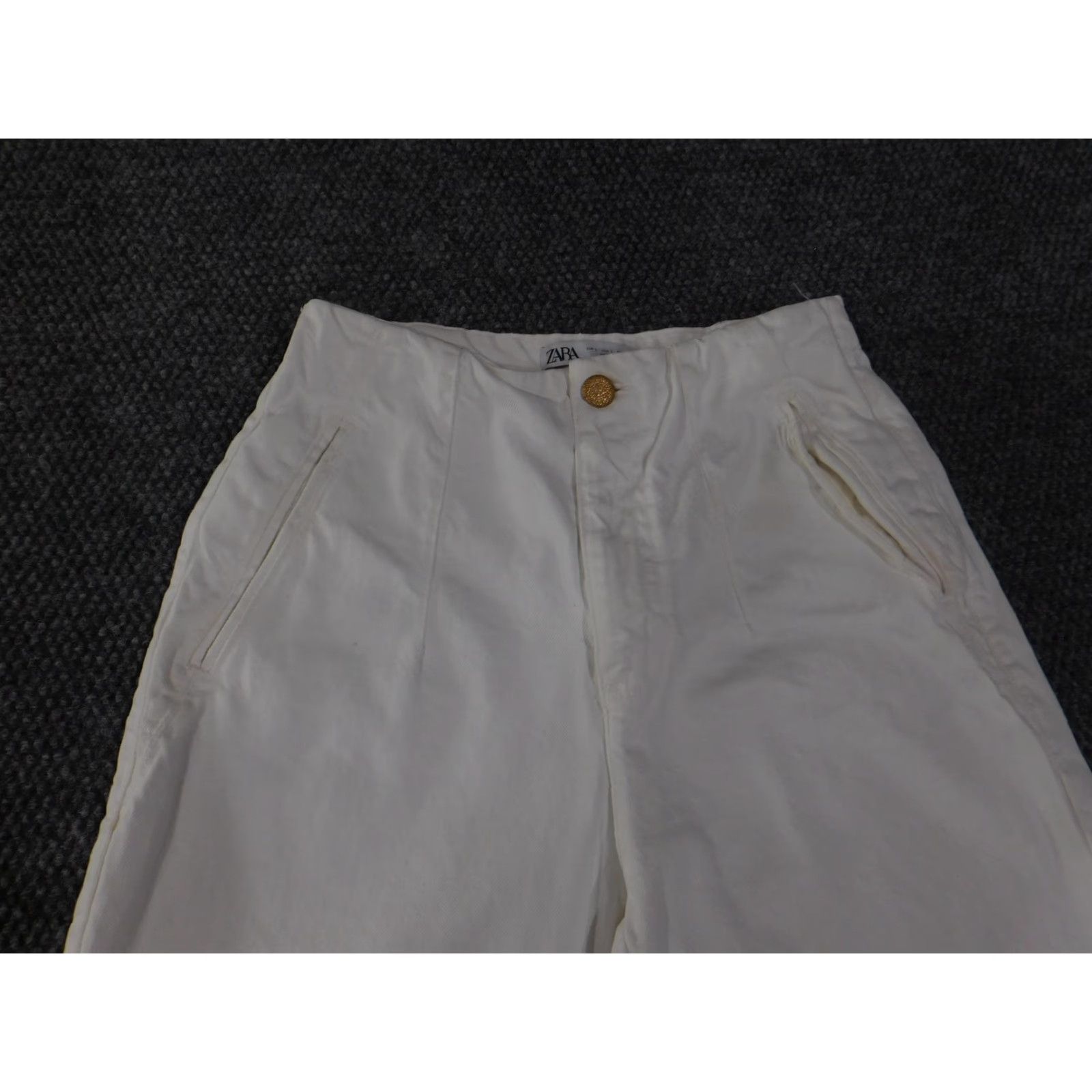 Zara Zara Womens Pants Large White Pleated Front Chino Trousers 100% Cotton High Rise Size 36" / US 14 / IT 50 - 4 Thumbnail