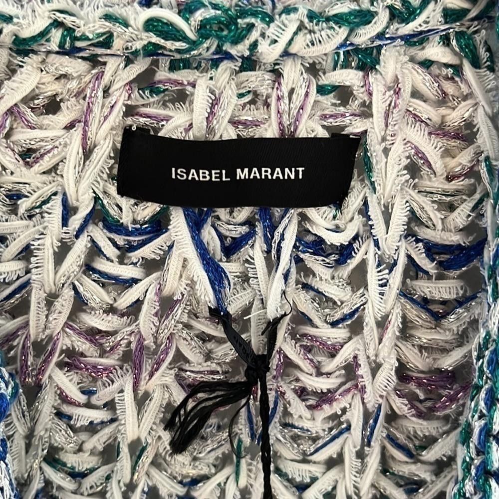 Isabel Marant $935 Isabel Marant Women Blue Metallic Knit Tie-Neck Sweater Size XS / US 0-2 / IT 36-38 - 5 Thumbnail