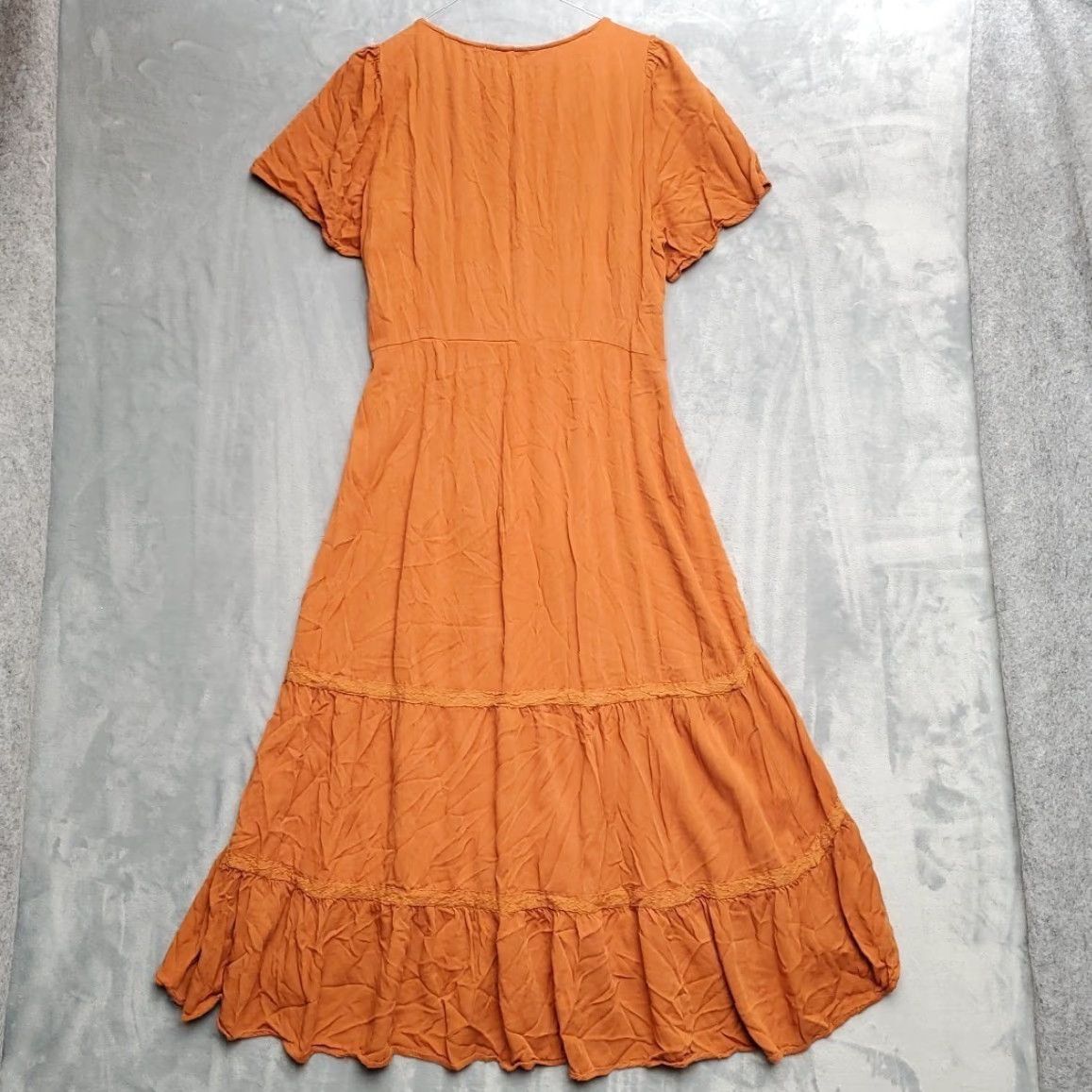 Born Baltic Born Women's Dress L Copper Orange Tiered Lace Trim Midi Rayon Dress Size L / US 10 / IT 46 - 7 Thumbnail