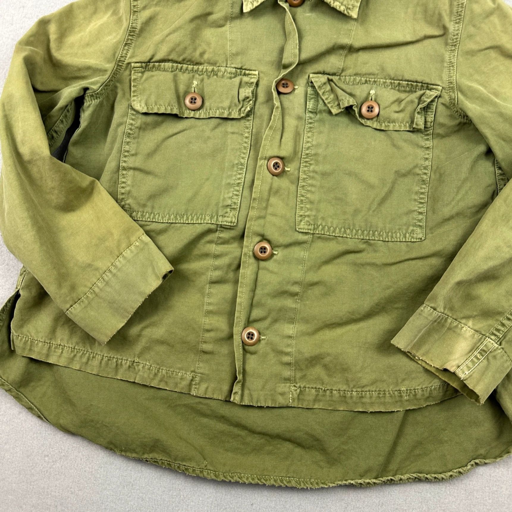 AMO AMO Jacket Women's Field Cotton Green Distressed Utility Pockets Collared Full Zip Small Chore Outdoor Fall Winter Size S / US 4 / IT 40 - 3 Thumbnail