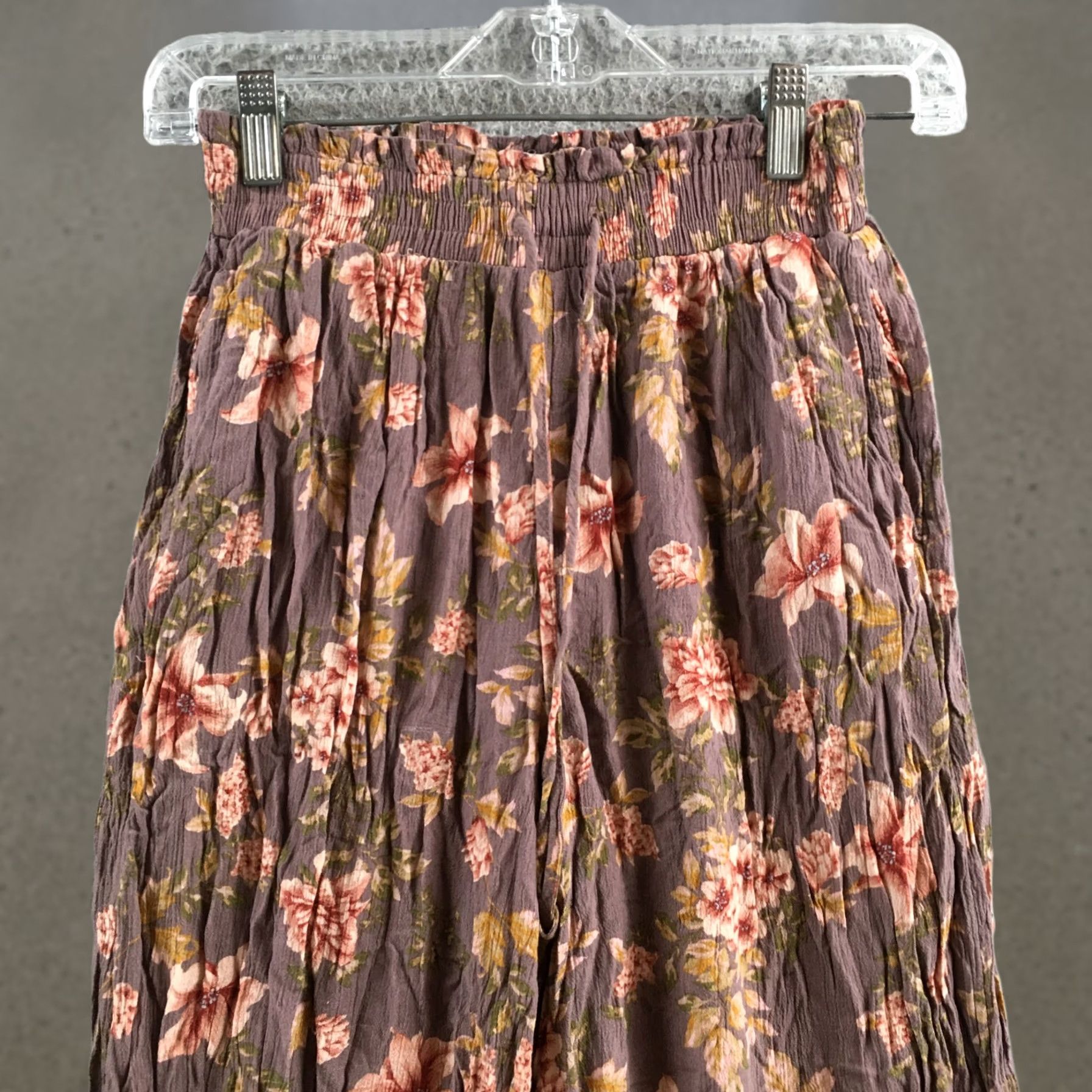 American Eagle Outfitters American Eagle Outfitters Wide Leg Pants Womens XS Brown Floral Elastic Waist Crinkle Boho Size 26" / US 2 / IT 38 - 1 Thumbnail