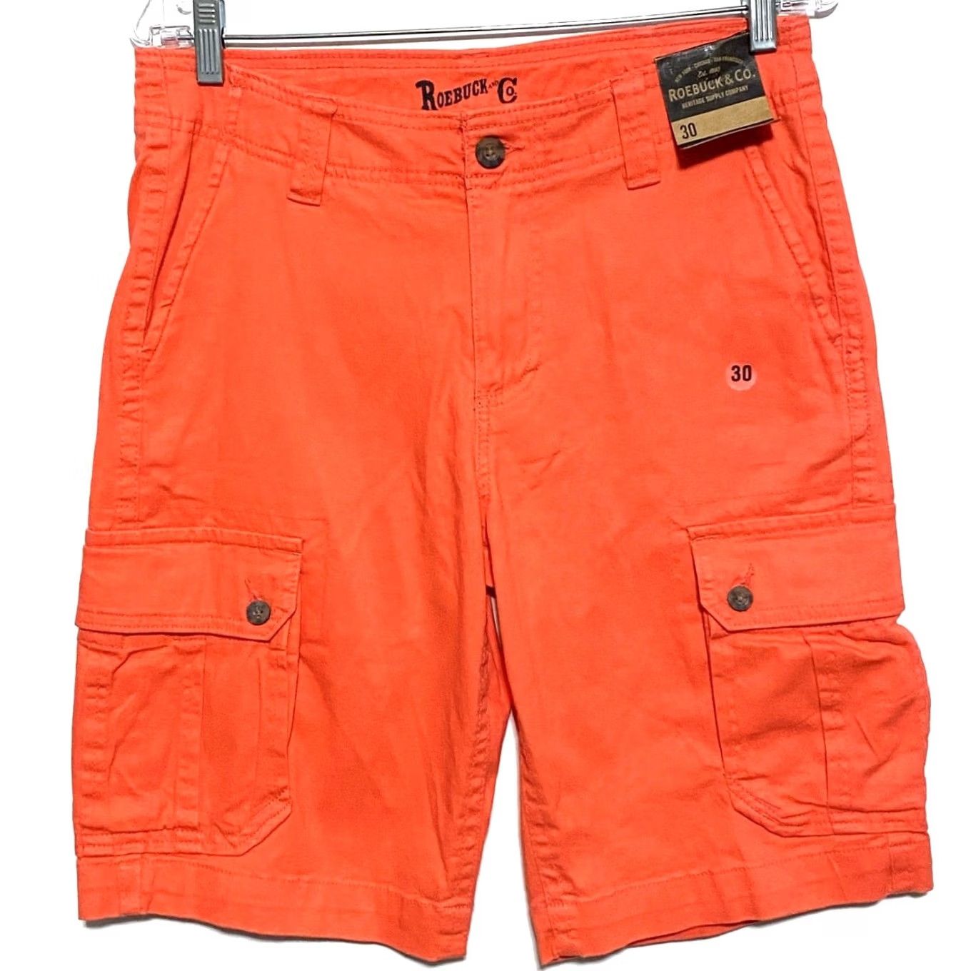 CO VINTAGE Roebuck & Co Orange Cargo Chino Shorts Mens 38 NWT Casual Summer Y2K Cargo Shorts Mens Orange 38 NWT Size US 38 / EU 54 - 2 Thumbnail