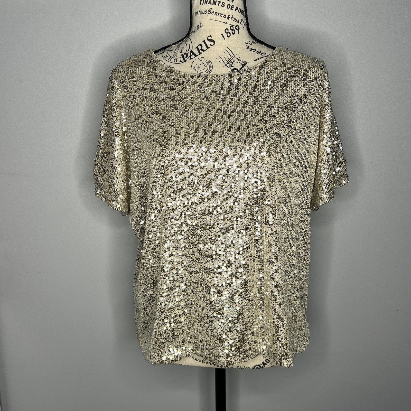 H&M Sparkly Straight Cut Sequined Mesh Short Sleeve Top Blouse Size S / US 4 / IT 40 - 13 Thumbnail