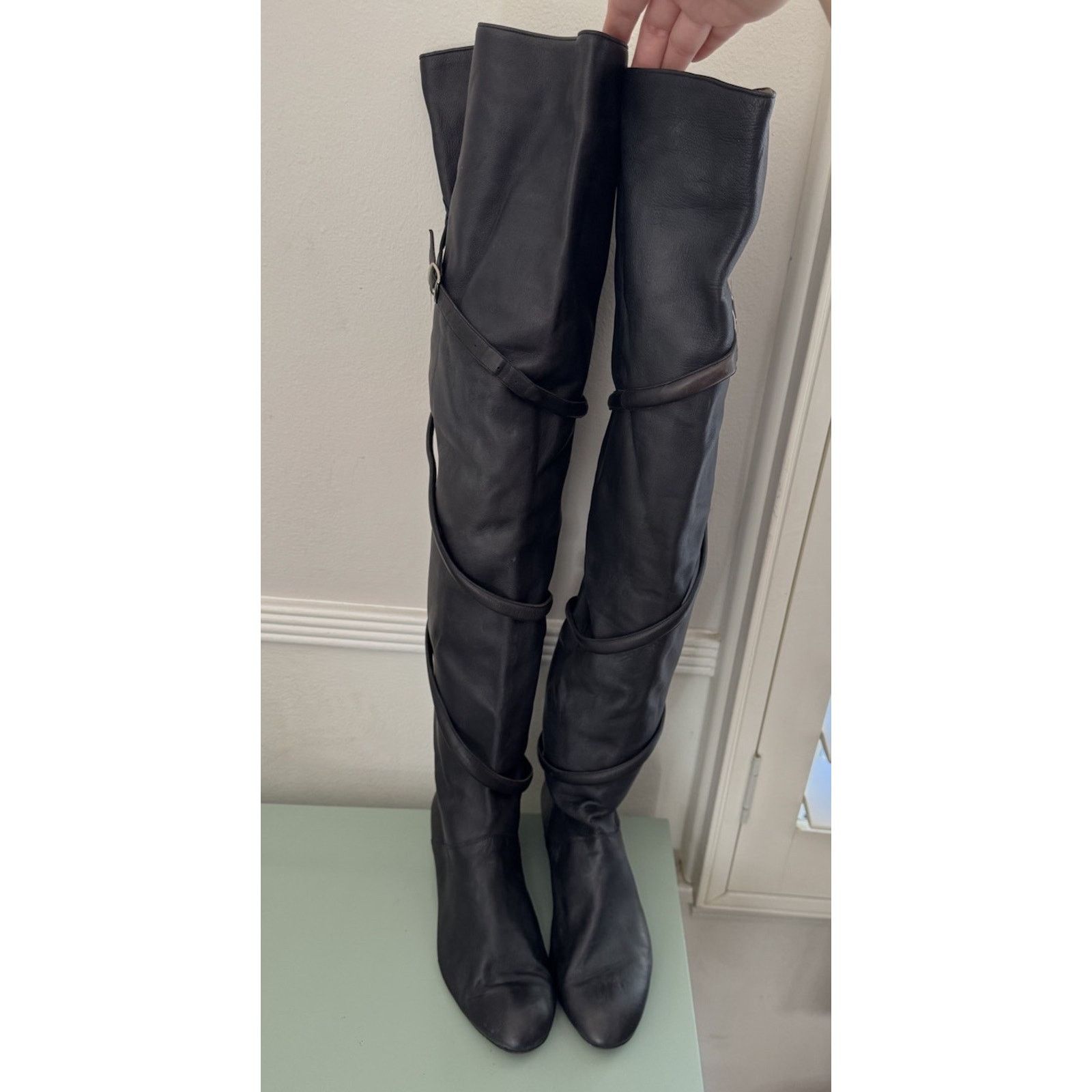 Tokio Kumagai RARE 1980s TOKIO KUMAGAI Black Over The Knee Boots Sz 37.5 Size US 7 / IT 37 - 2 Thumbnail
