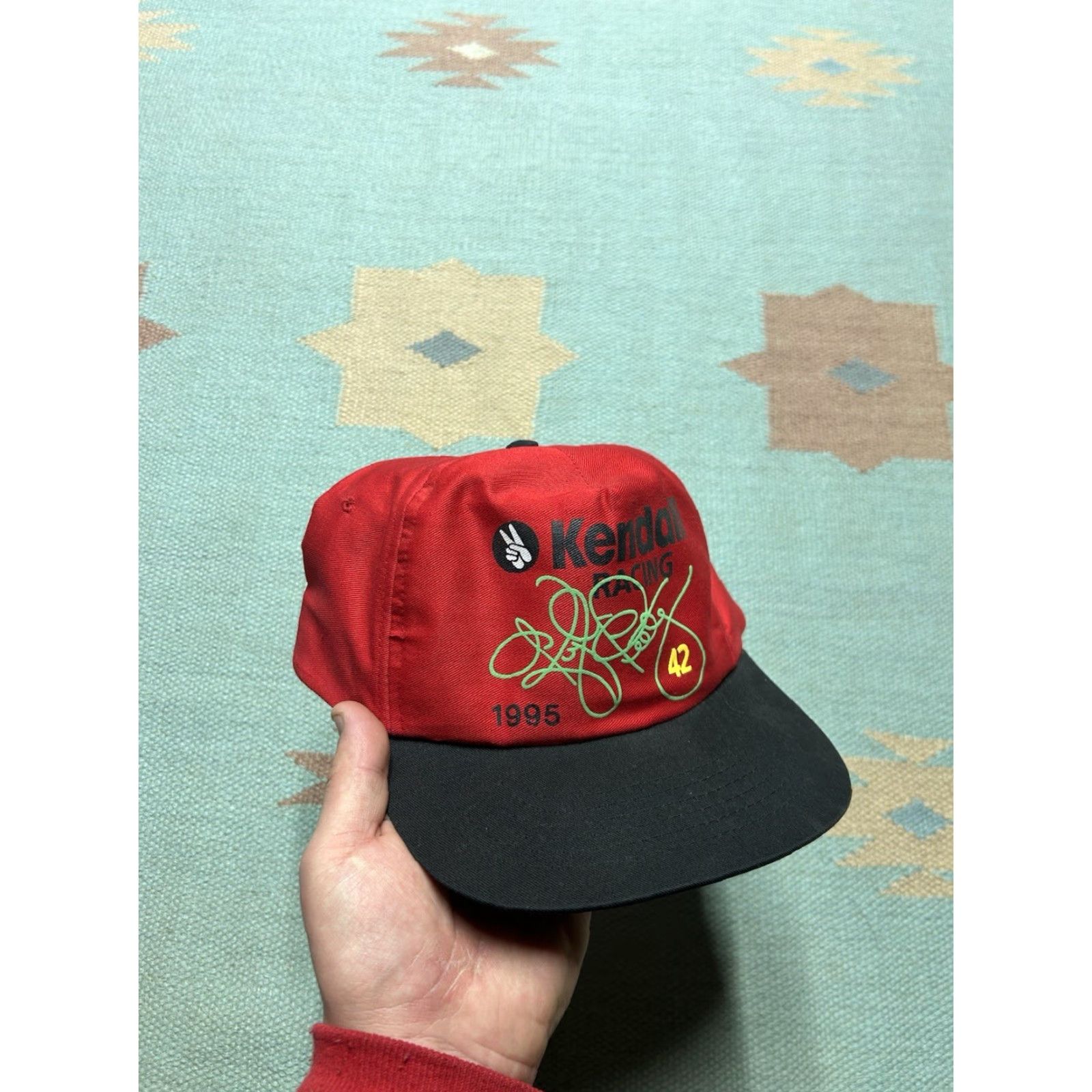 NASCAR VINTAGE 90s SnapBack hat cap Kendall racing Kyle Petty motor oil 42 nascar 1995 Mens Adjustable Red Cap/Hat Size ONE SIZE - 2 Thumbnail