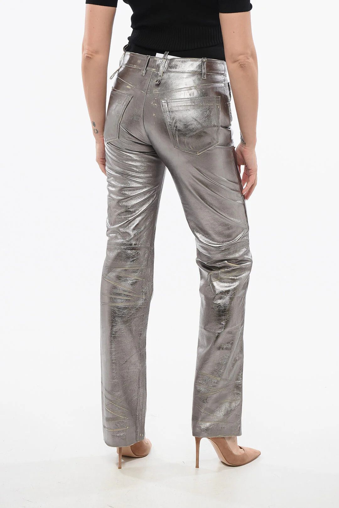 The Attico og1mm0426 Mirror Leather Pant in Silver Size 27" / US 4 / IT 40 - 2 Thumbnail