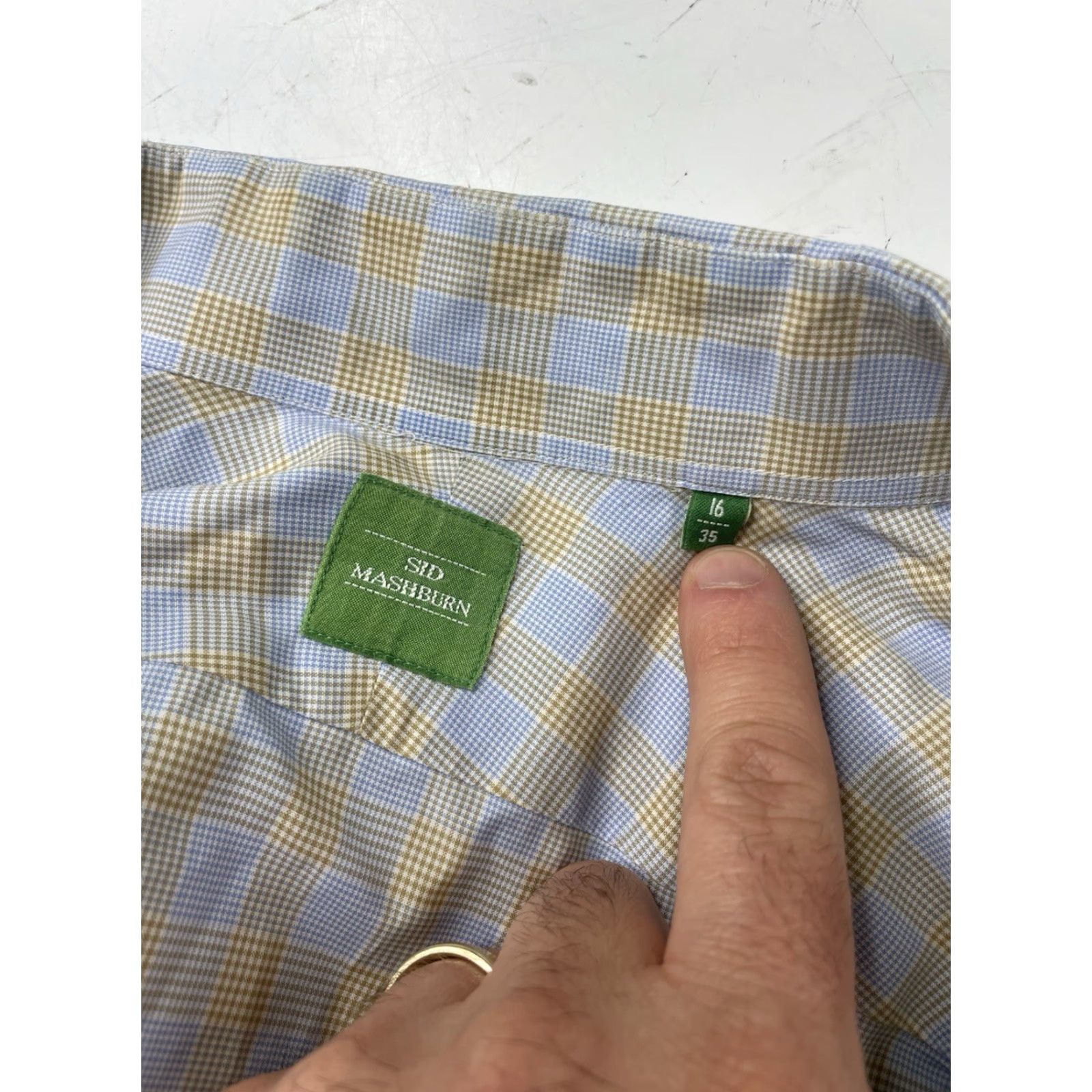 Sid Mashburn Sid Mashburn Dress Shirt Mens 16 35 Blue Yellow Plaid Checks Long Sleeve Cotton Regular Spread Collar Mens Size 42R - 2 Thumbnail