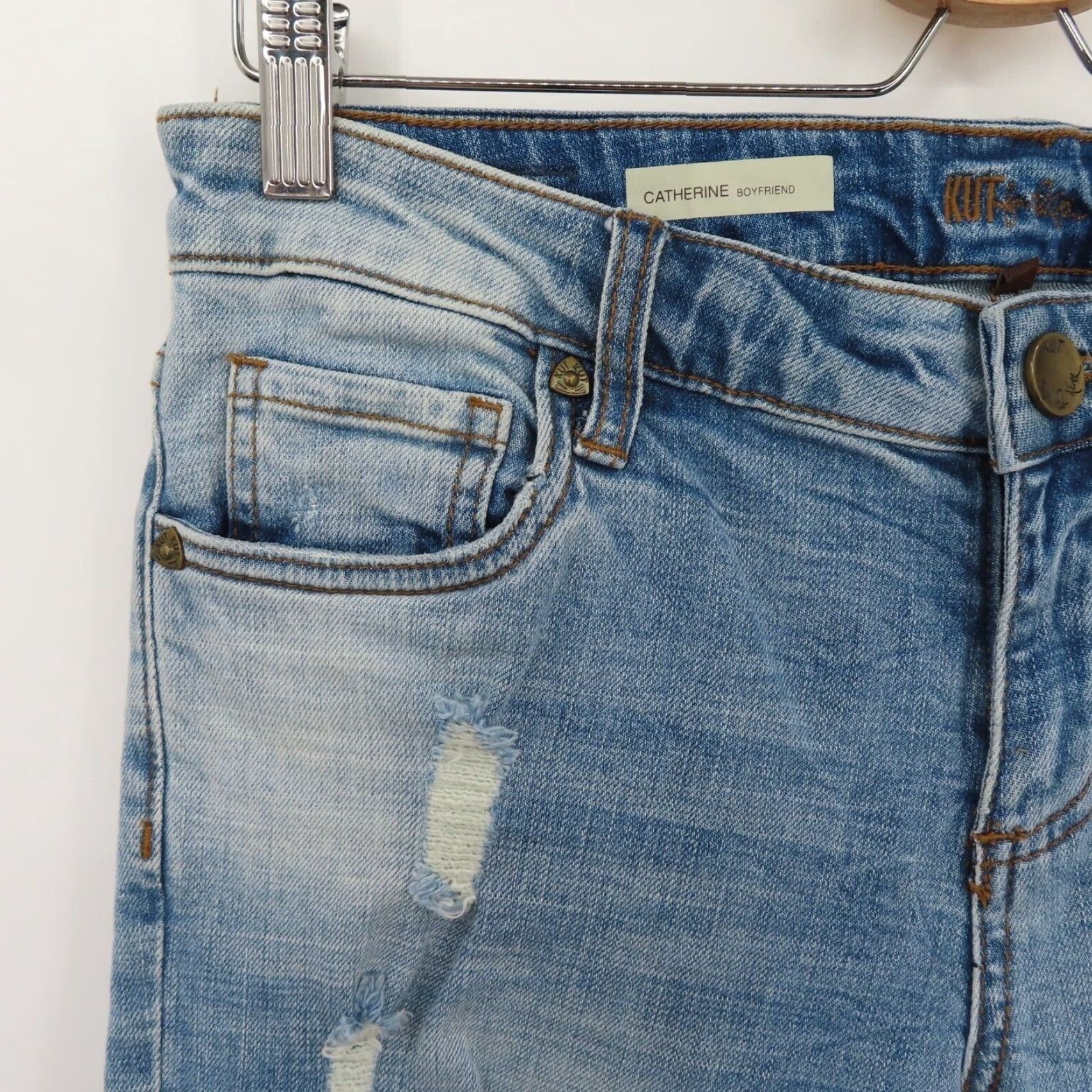 Vintage KUT from the Kloth Catherine Boyfriend Distressed Blue Denim Jeans Womens 6 Regular 5-Pocket Design Blue Jeans Size 28" / US 6 / IT 42 - 3 Thumbnail