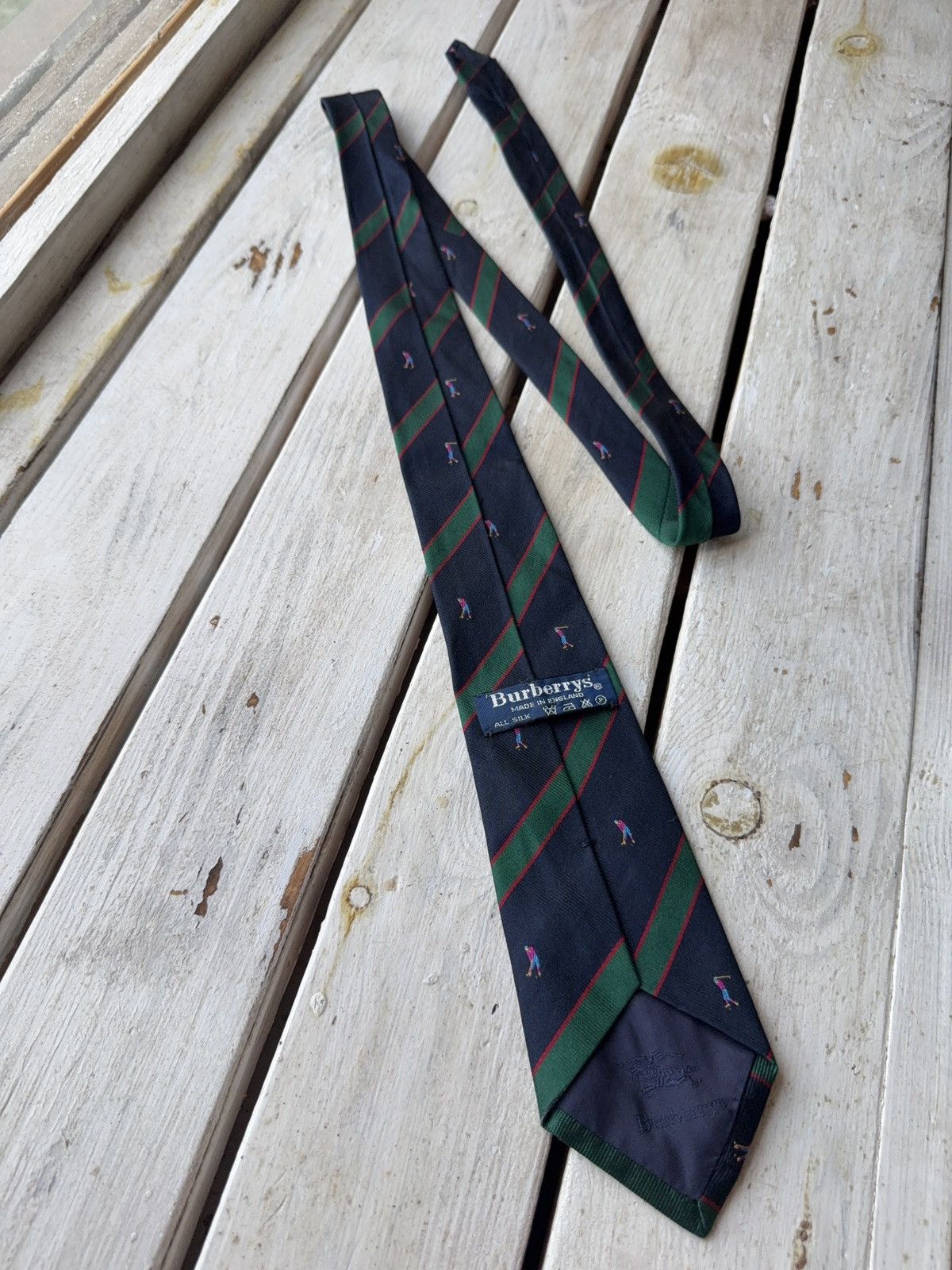 Burberry × Designer × Vintage Burberrys England Golf Motif Silk Tie Stripe VNTG Size ONE SIZE - 8 Thumbnail
