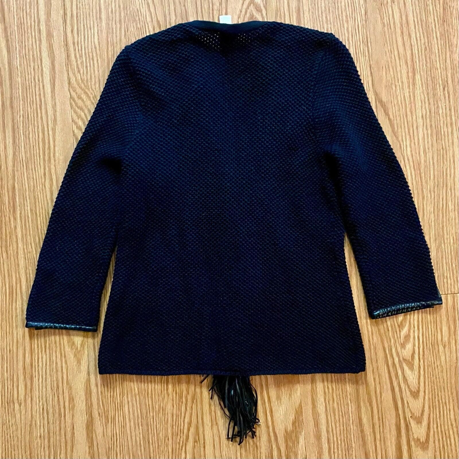 Chicos Chicos Black Knit Fringe Leather Cardigan Jacket Women Small Size S / US 4 / IT 40 - 8 Thumbnail